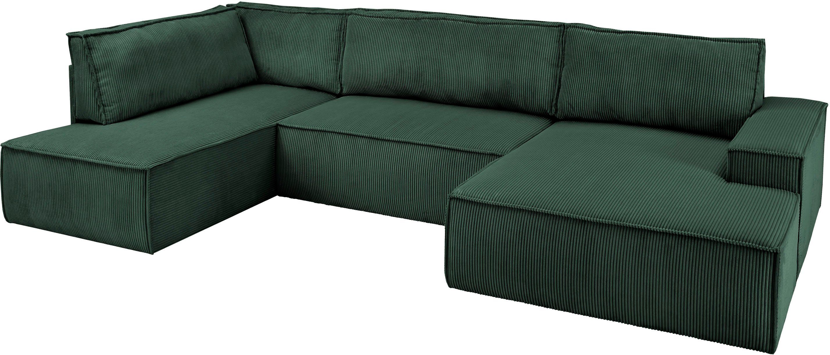 Home affaire Zithoek SHERWOOD 329 cm, U-vorm, slaapbank, Slaapfunctie met bedkist (194x139 cm), cord, vintage, fluweel