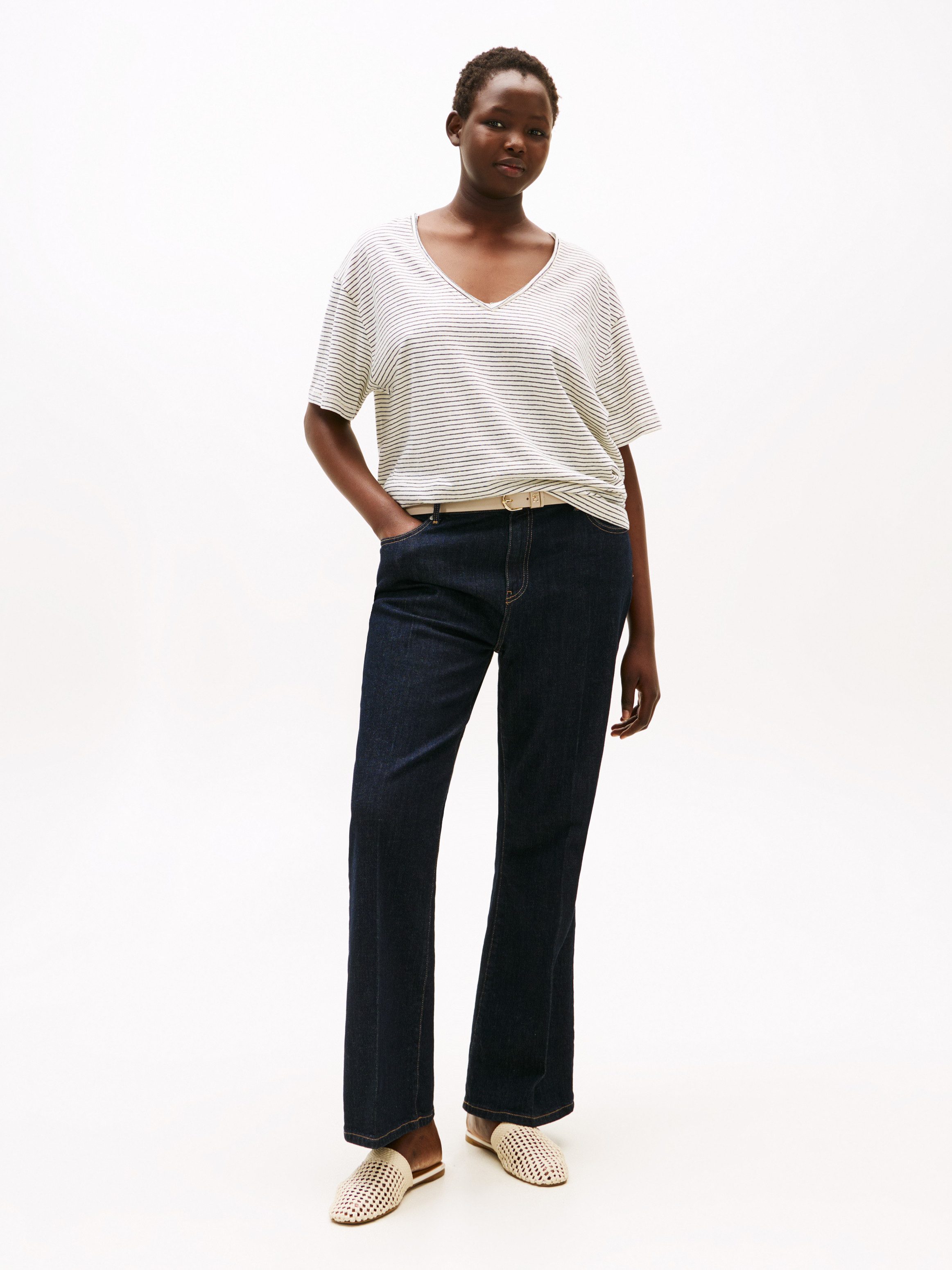 Tommy Hilfiger Curve Shirt met V-hals CRV MODERN CO LINEN V-NK SS