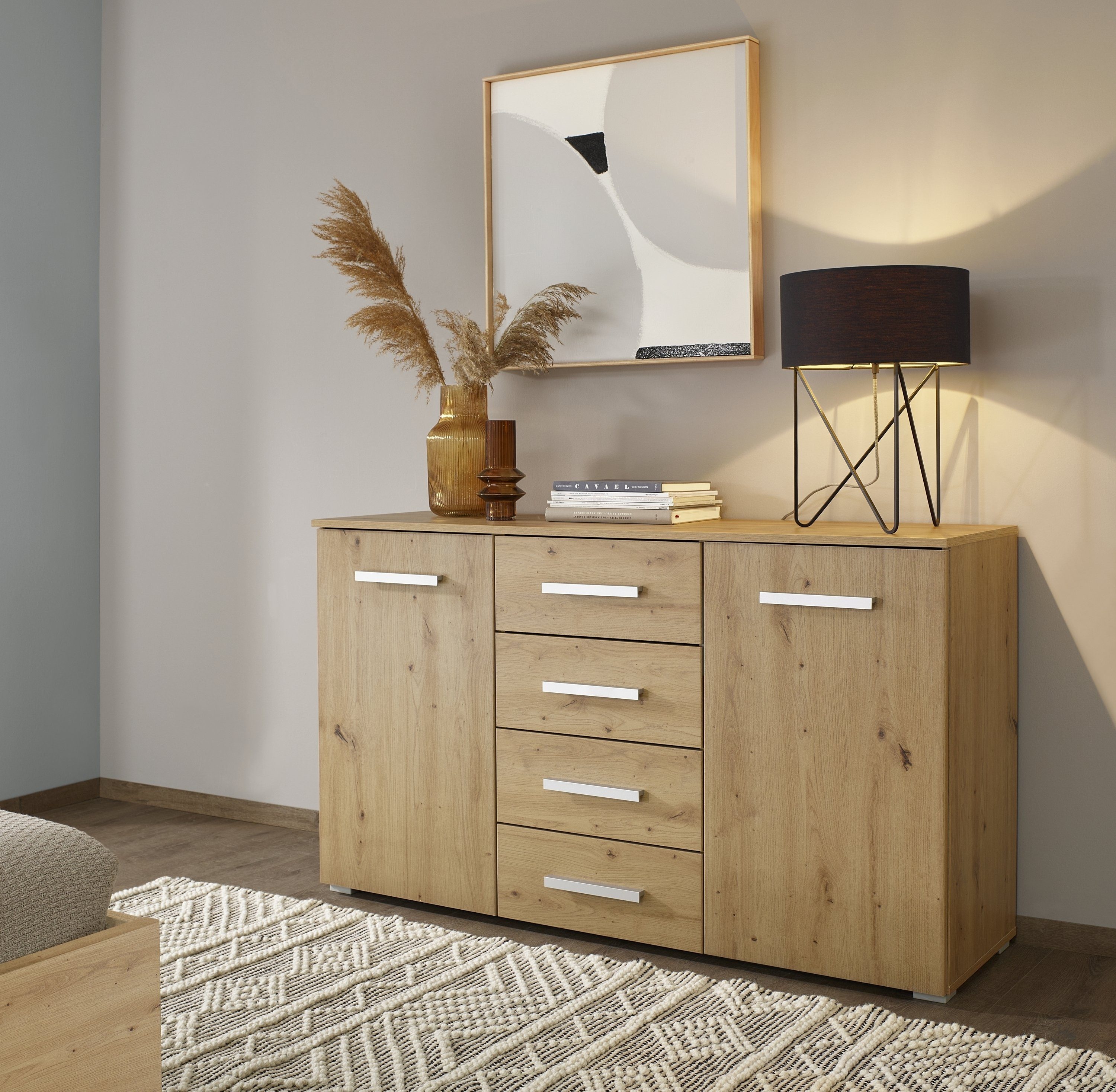 rauch Ladekast Sideboard commode combicommode KOLUNA met decorfront met 4 lades en 2 deuren en metalen grepen made in germany