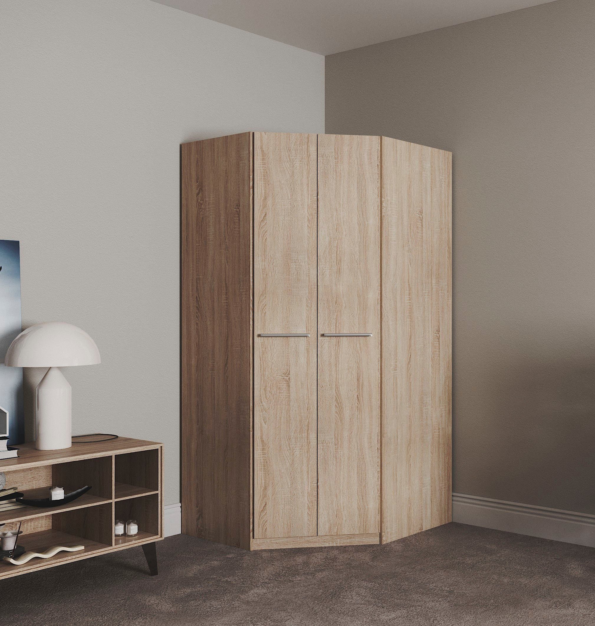 priess Hoekkledingkast Barcelona kledingkast hoekoplossing ruimtewonder hoekkasten maat 95 cm x 193 cm x 95 cm beige