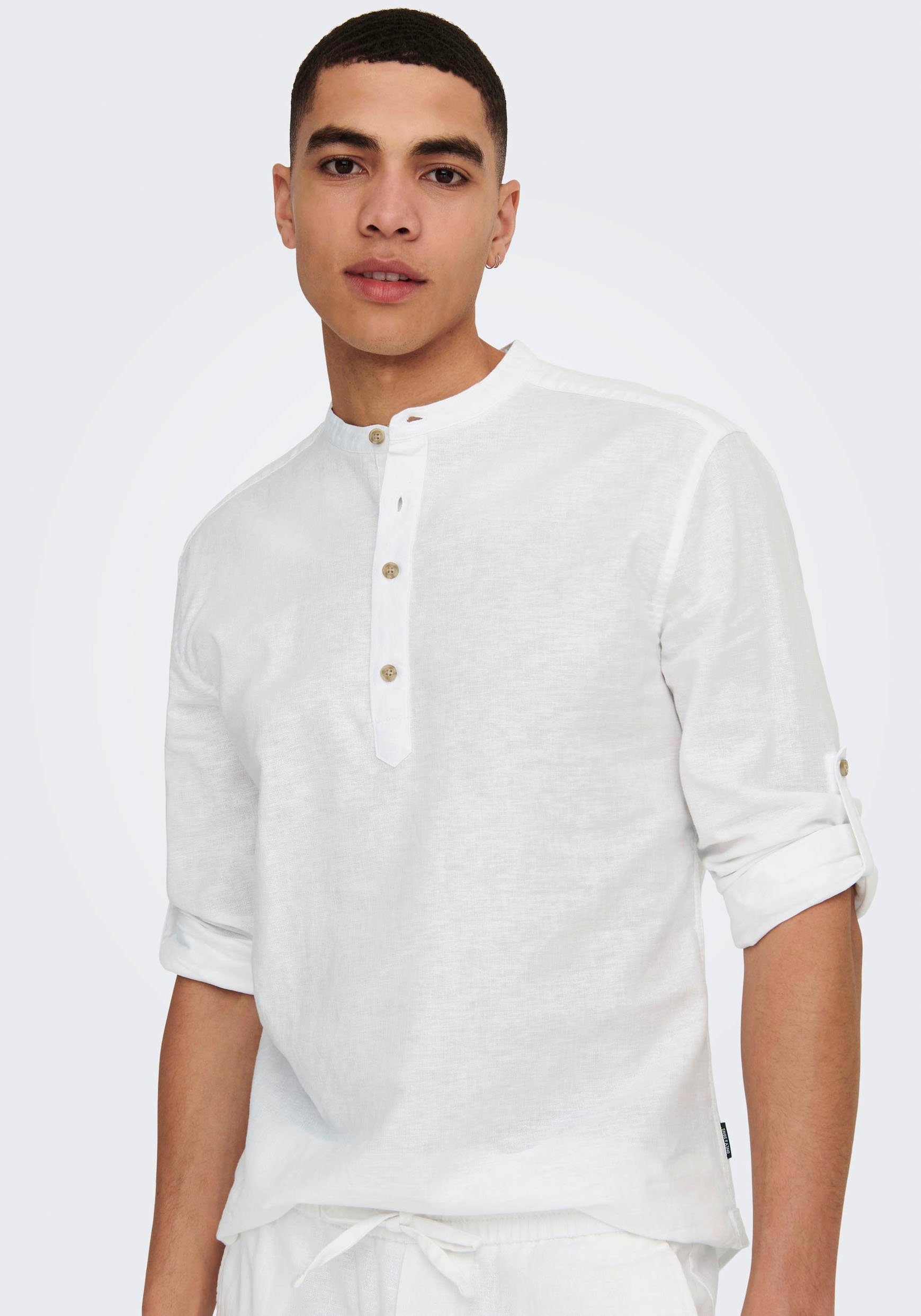 ONLY & SONS Overhemd met lange mouwen ONSCAIDEN LS HALFPLACKT LINEN SHIRT