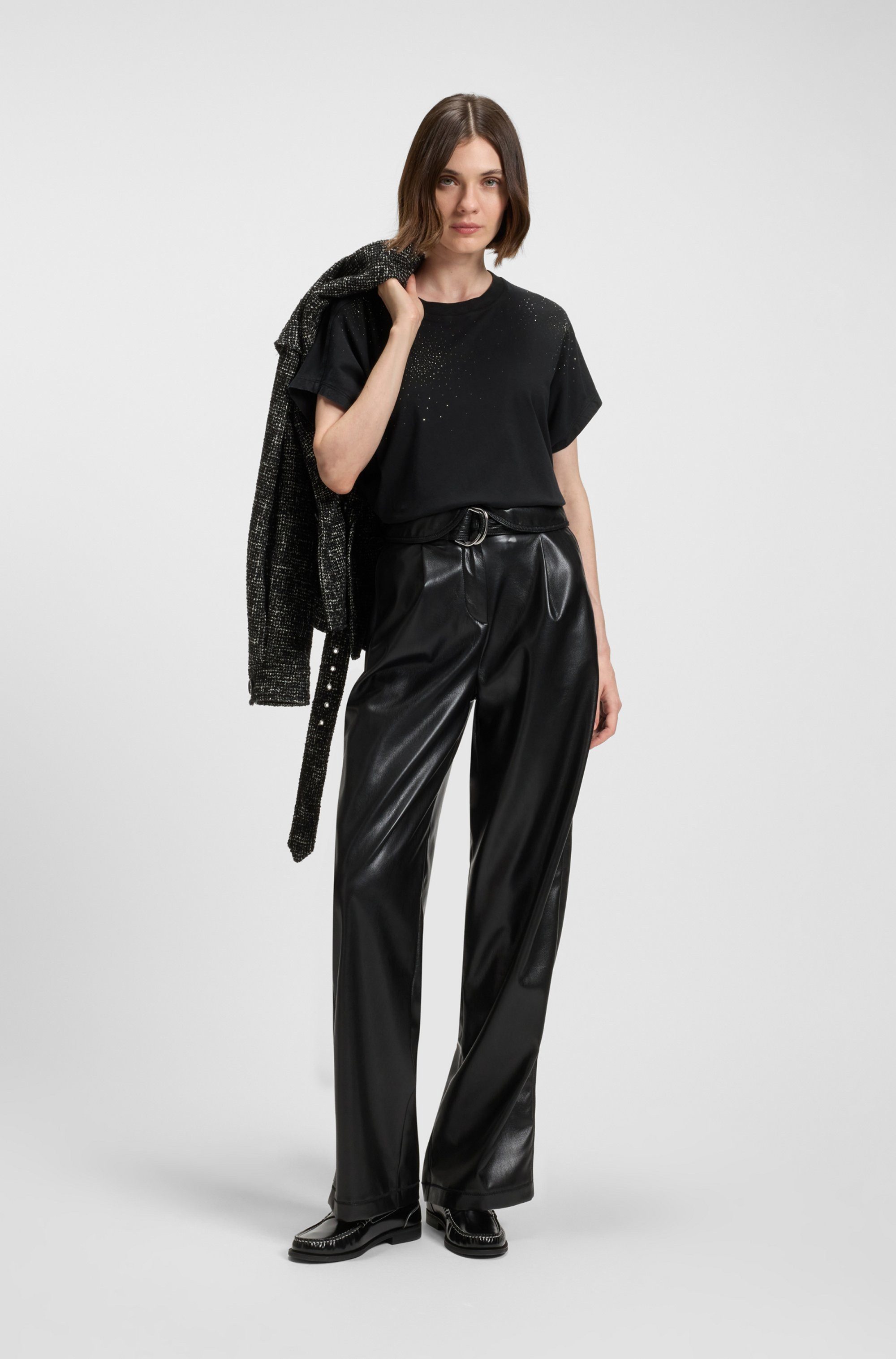 Boss Orange T-shirt Emason Hotfix Premium Damesmode Oversized fit met ronde hals, glitterapplicatie