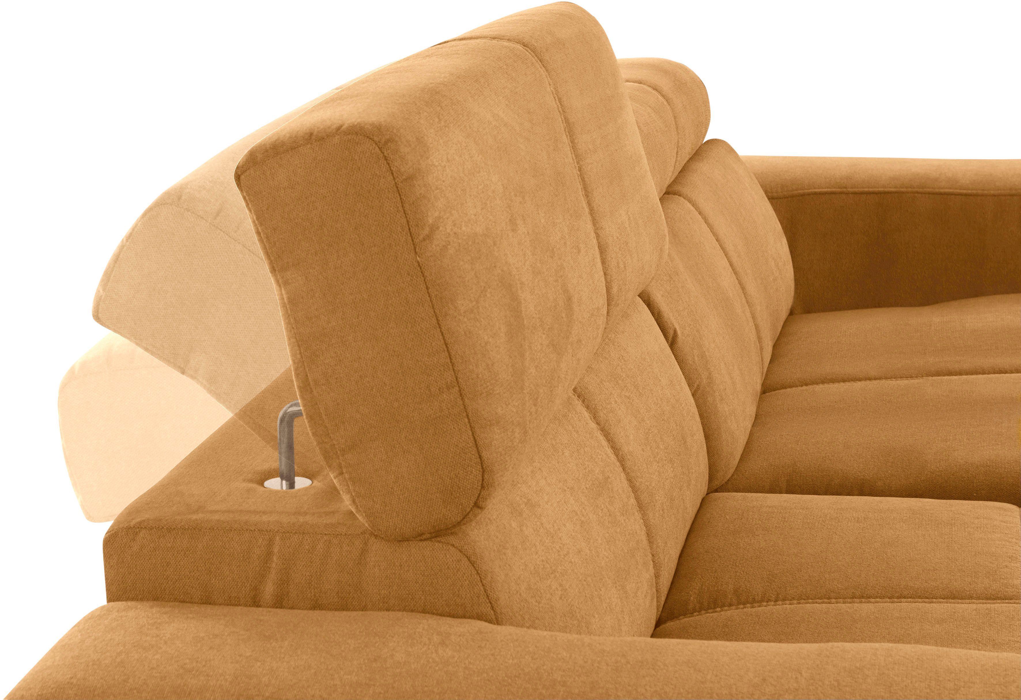 DOMO collection Hoekbank Brandon, incl. Hoofdsteunverstelling, B/D/H: 214/100/80 cm, L-Vorm