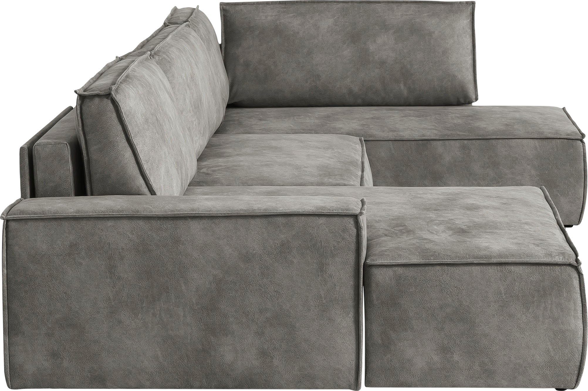 Home affaire Zithoek SHERWOOD 329 cm, U-vorm, slaapbank, Slaapfunctie met bedkist (194x139 cm), cord, vintage, fluweel