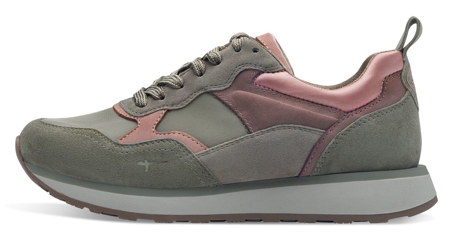 Tamaris Sneakers met sleehak vrijetijdsschoen, lage schoen, veterschoen met contrastafwerkingen