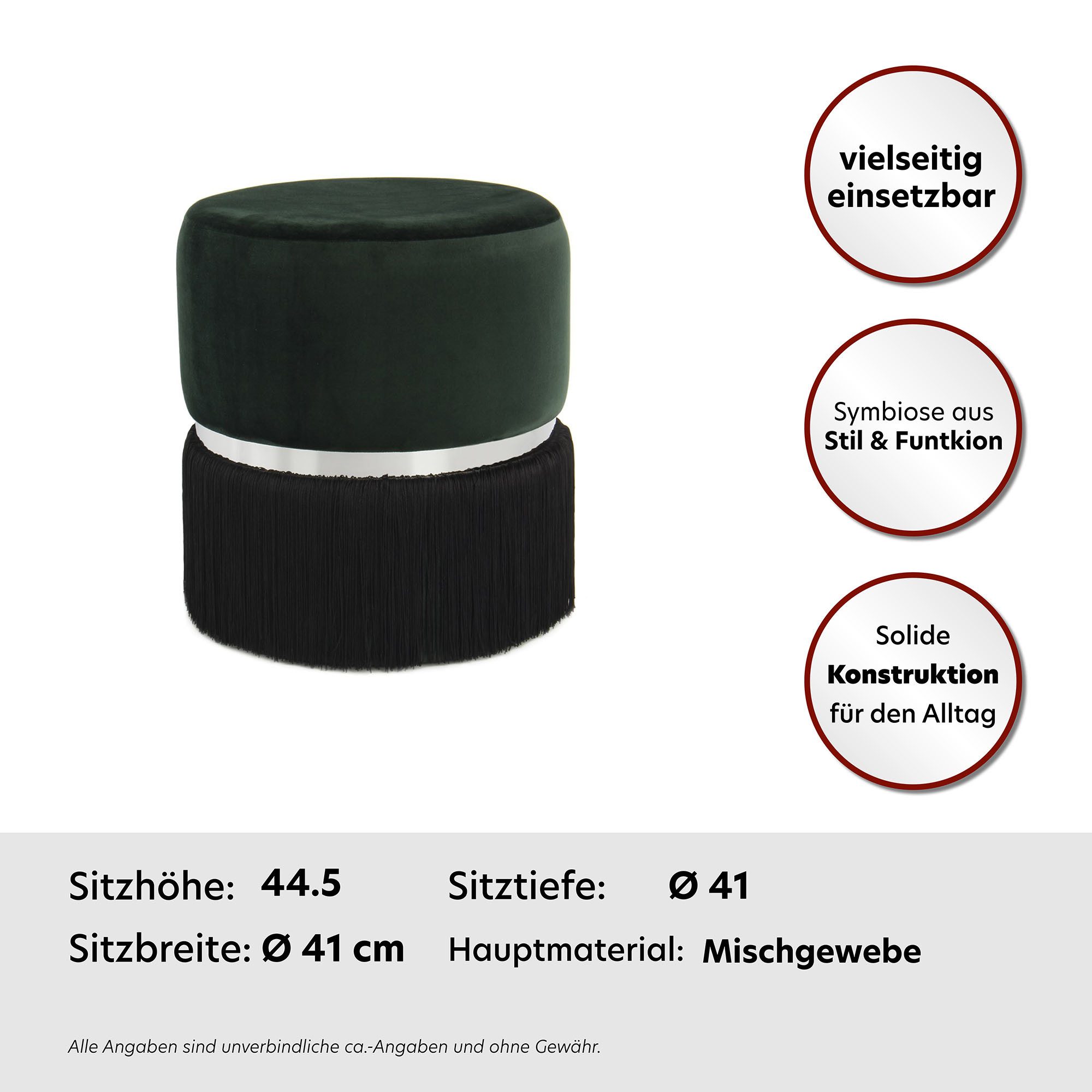 Kayoom Zithocker Kruk Rebecca 825, zitpouf in ronde vorm, met fluweelbekleding onderhoudsvriendelijk, modern, veelzijdig inzetbaar, zitting gewatteerd (1 stuk)