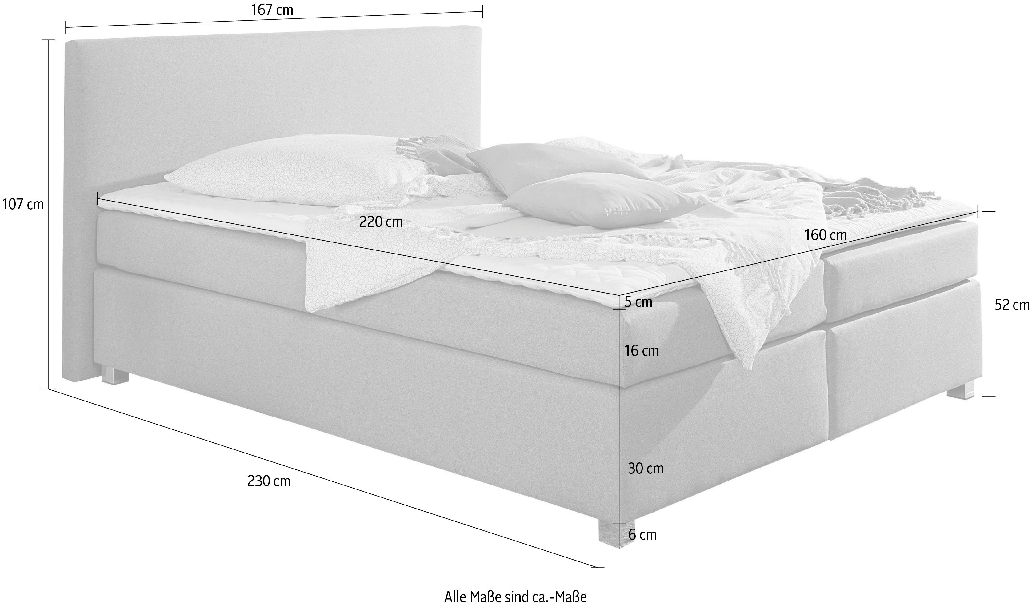 INOSIGN Boxspring Eliana incl. topmatras, in 4 breedten, 3 matrassoorten en 2 hardheden