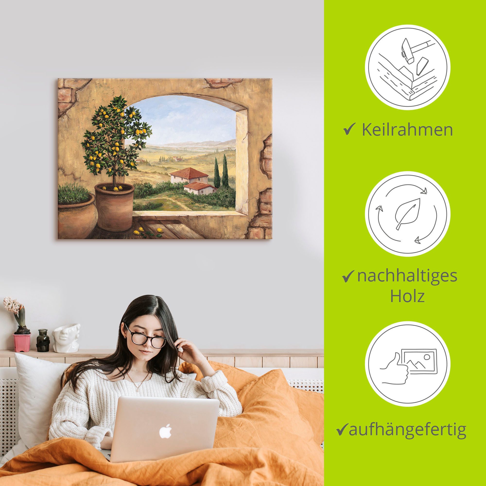 Artland Artprint Raam in Toscane als artprint van aluminium, artprint voor buiten, artprint op linnen, poster, muursticker