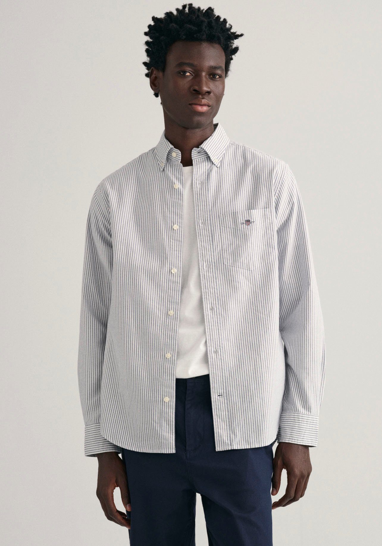 Gant Overhemd met lange mouwen Regular fit Oxford overhemd gestructureerd duurzaam dikker gestreept heren overhemden maat XXL blauw