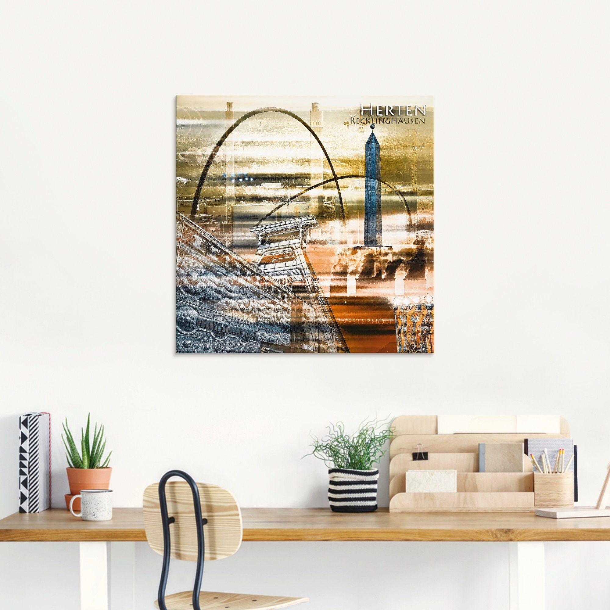 Artland Print op glas Herten skyline abstracte collage