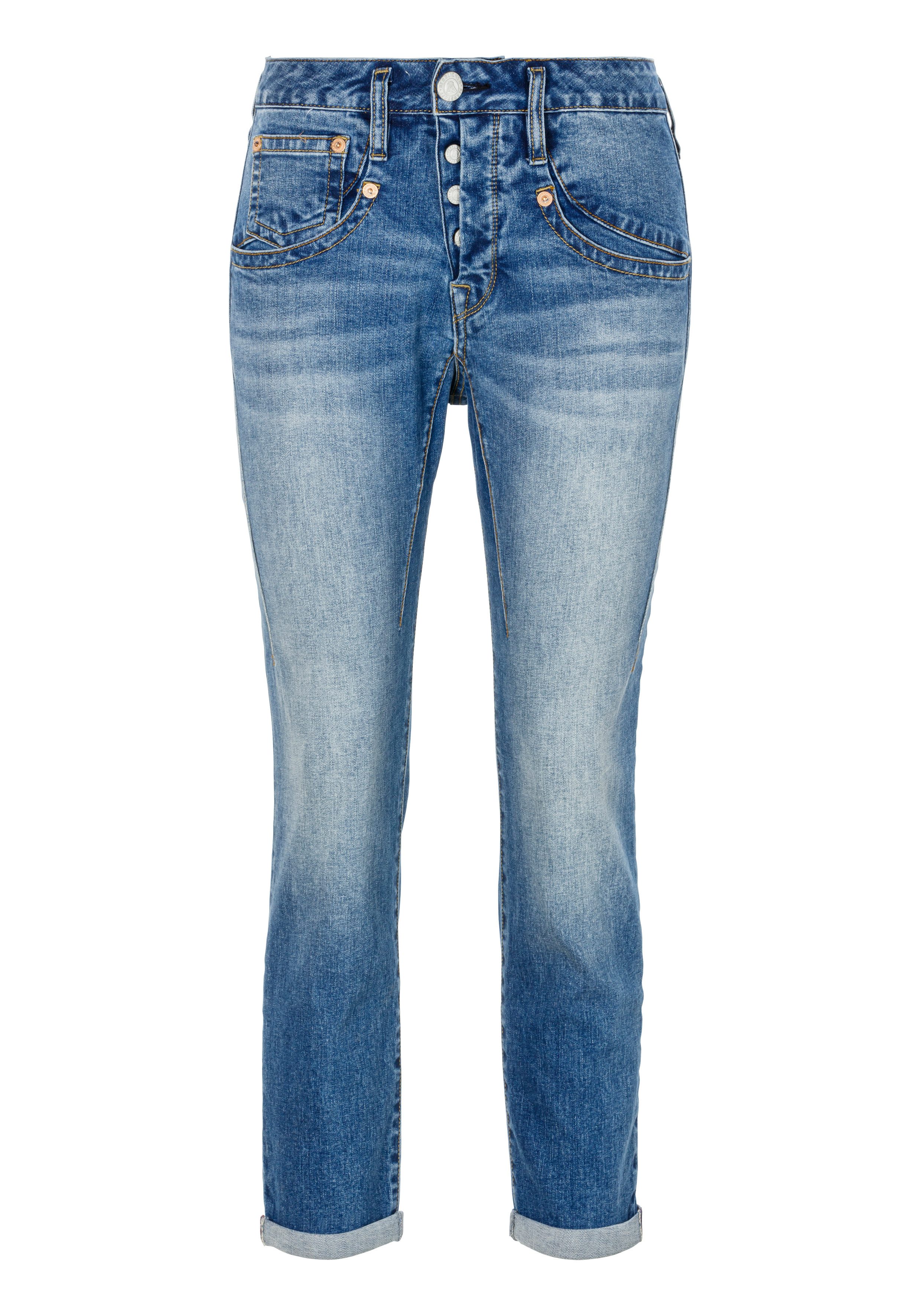 Herrlicher 7/8 jeans SHYRA CROPPED ORGANIC DENIM met half blinde knoopsluiting