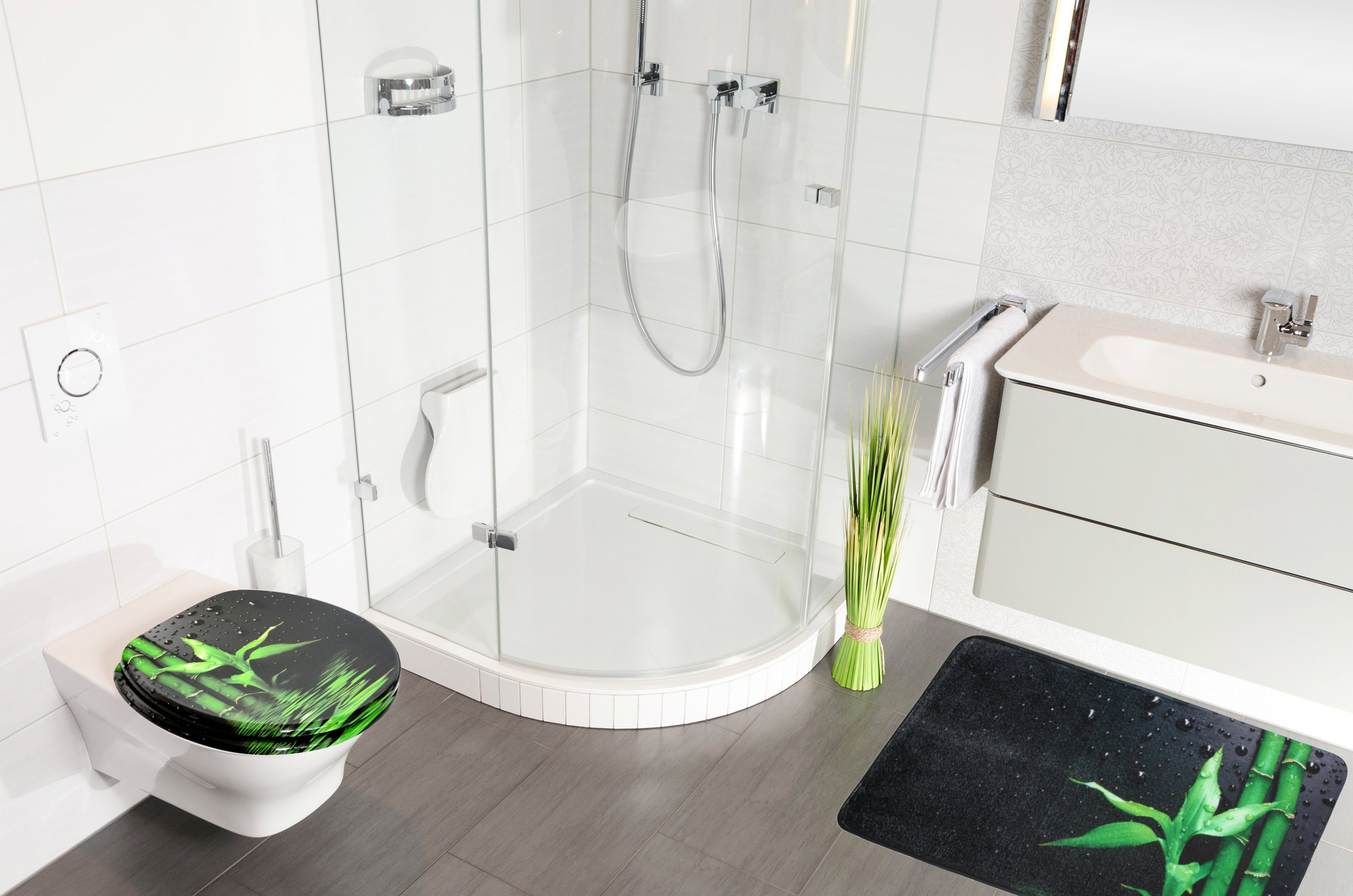 Sanilo Set badkameraccessoires Virella bestaand uit toiletzitting, badmat en wastafelplug (complete set, 3-delig)