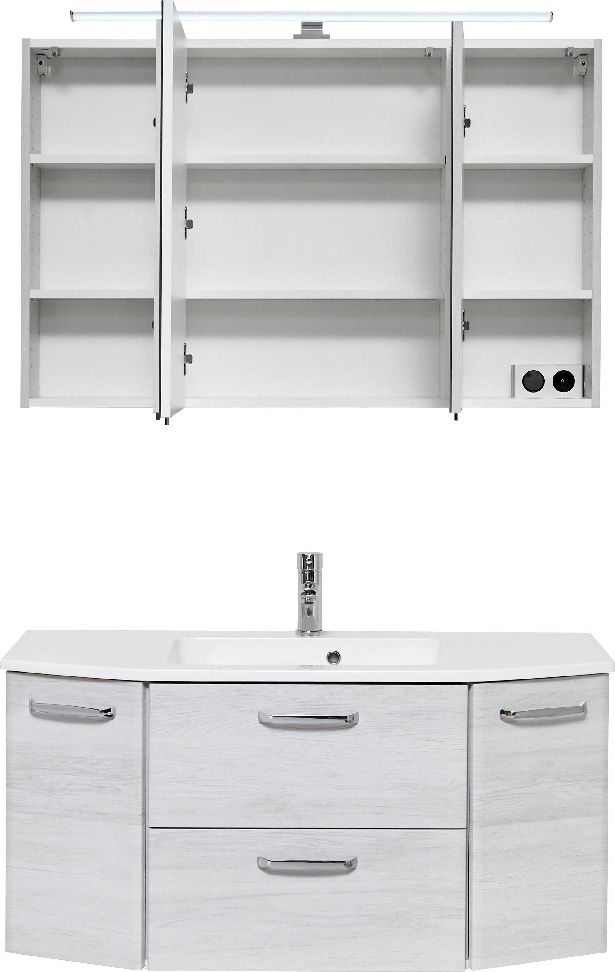 Saphir Badkamerserie Quickset 2-delig, mineralenmarmer wastafel met LED-spiegelkast Onderkast met wasbak, inclusief deurdemper, grepen glanzend chroom (set, 2-delig)
