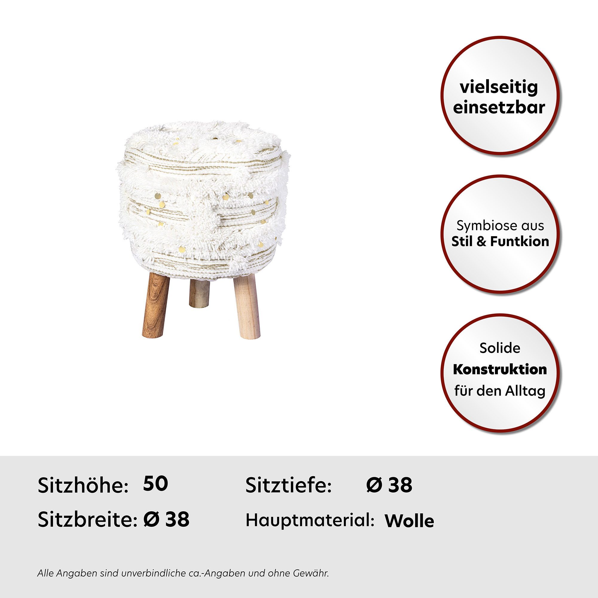 Kayoom Zithocker Kruk Bohist 425, karakteristieke structuren met franjes en kwasten (1 stuk)
