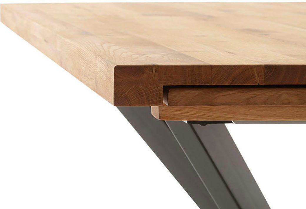 MCA furniture Eettafel BARLETTA uitschuifbare tafel 180-280 cm massief, doorlopende lamel, verdubbeld, metaal, tafelblad 5,0 cm