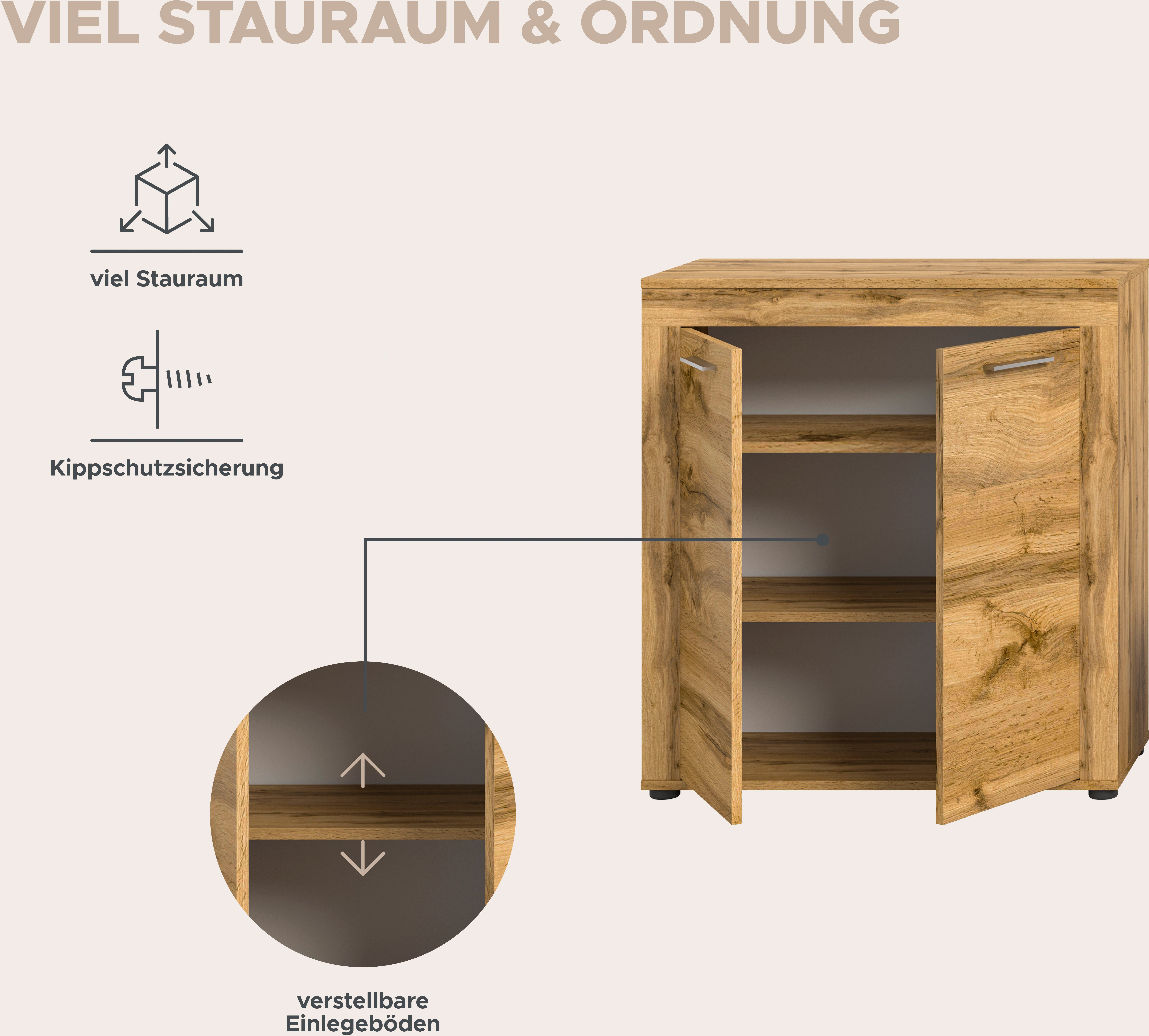 INOSIGN Wandmeubel Aosta, Breedte 255cm, bestaand uit Highboard, Lowboard, Wandplank Woonwand, combinatie, opbouwwand, meubelset, kastwand, meubelcombi (3-delig)