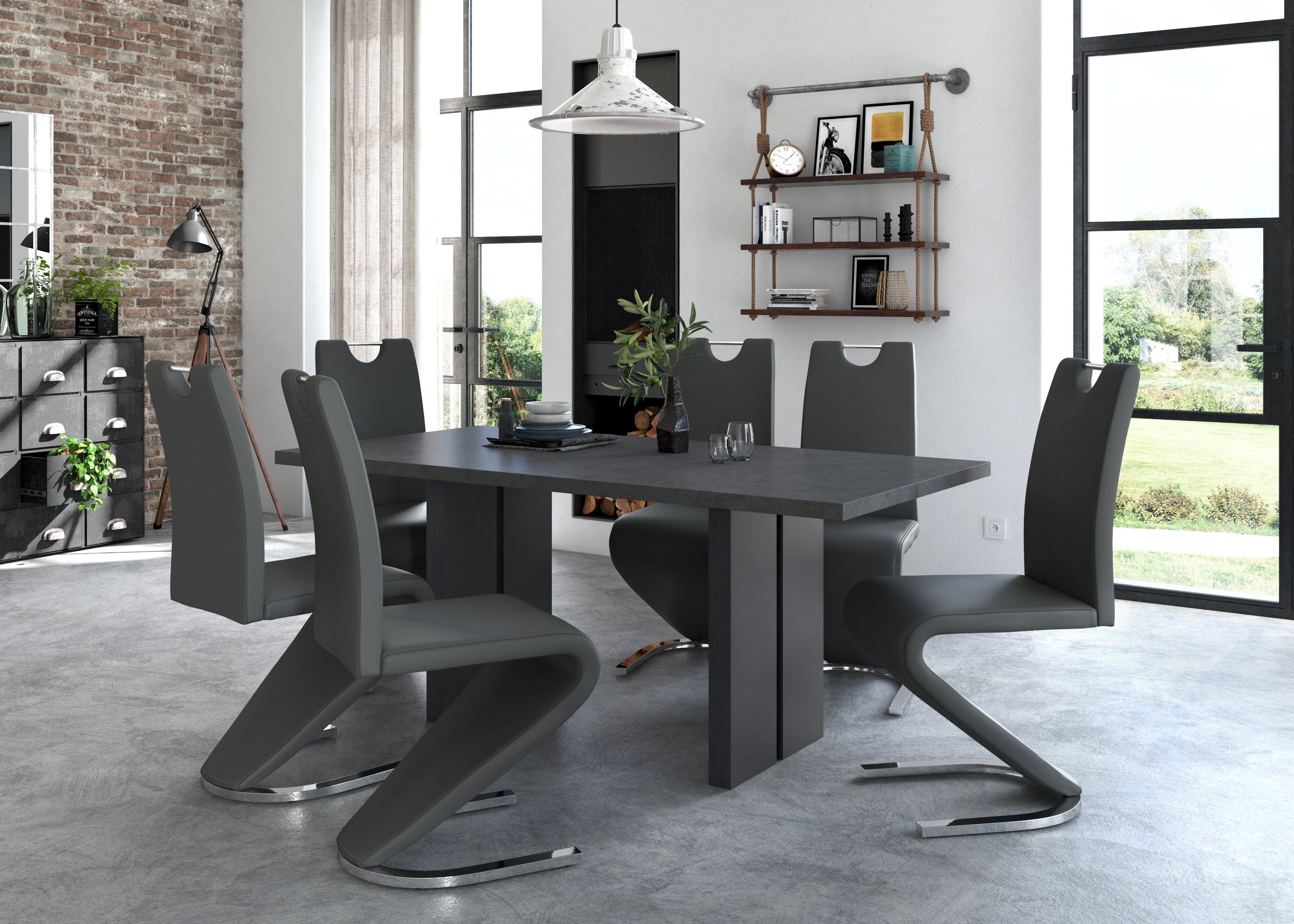 Home affaire Eetkamerstoel Monza Bekleding in imitatieleer, rugleuning met handgreep voor eenvoudig terugtrekken (set, 2 stuks)