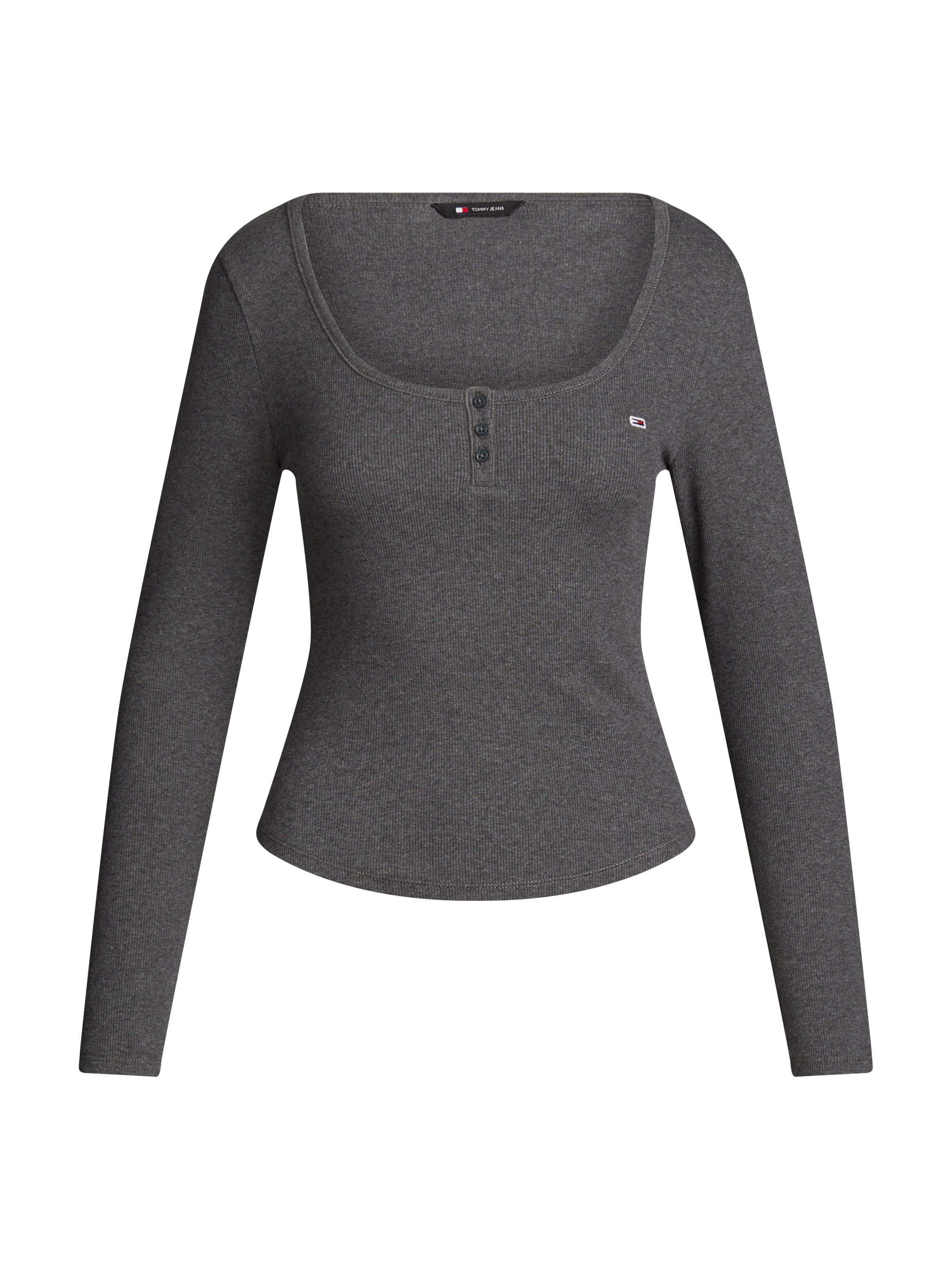 Tommy Jeans Curve Henleyshirt TJW MELANGE HENLEY LS EXT met diepe ronde hals, knoopsluiting, lange mouw, logo-vlag