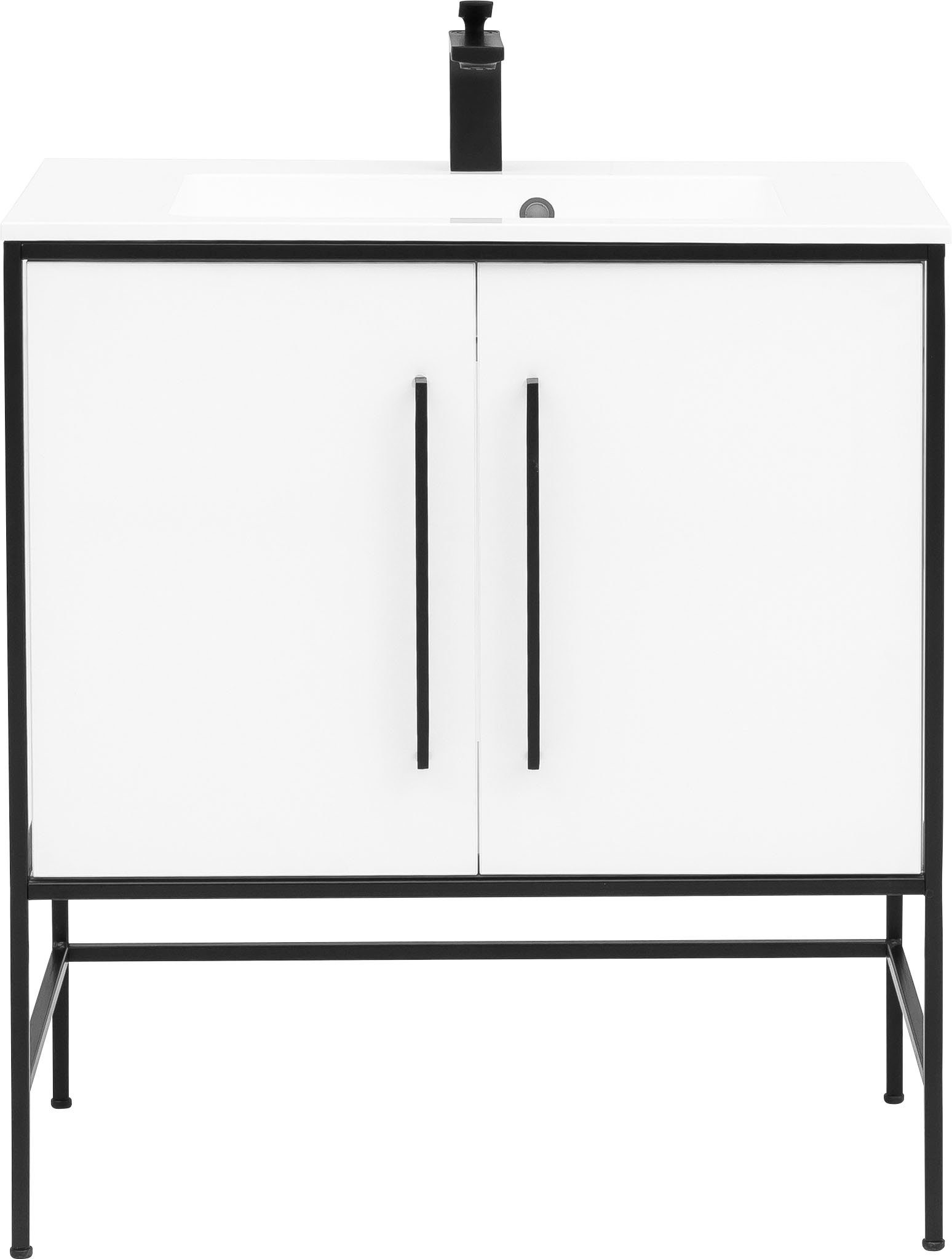 Schildmeyer Wastafelonderkast Moris met mineraalgietbak, breedte 77 cm wastafelmeubels wit