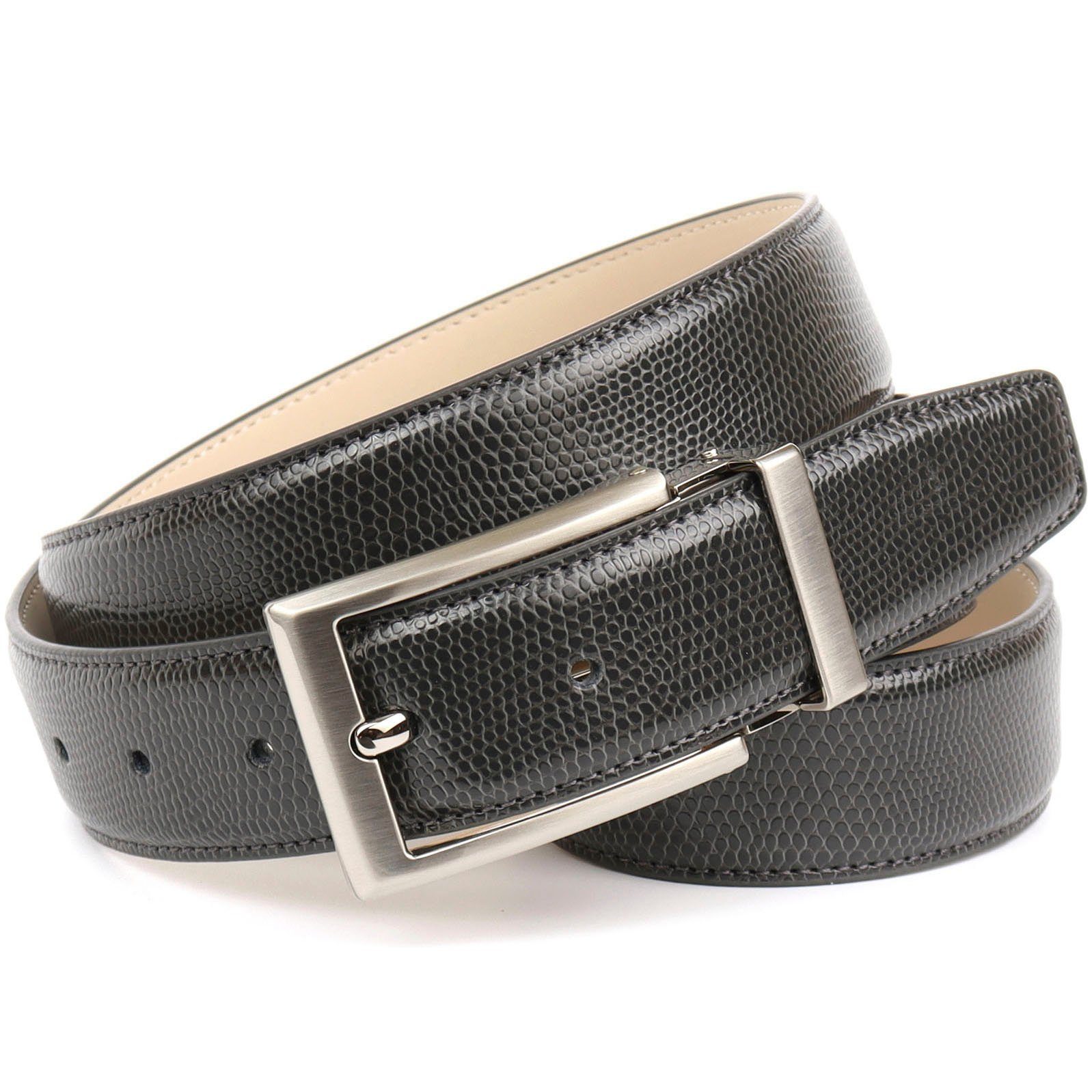Anthoni Crown Leren riem Een stijlvolle riem met reptiel-stempeldruk heren riemen maat 100 grijs