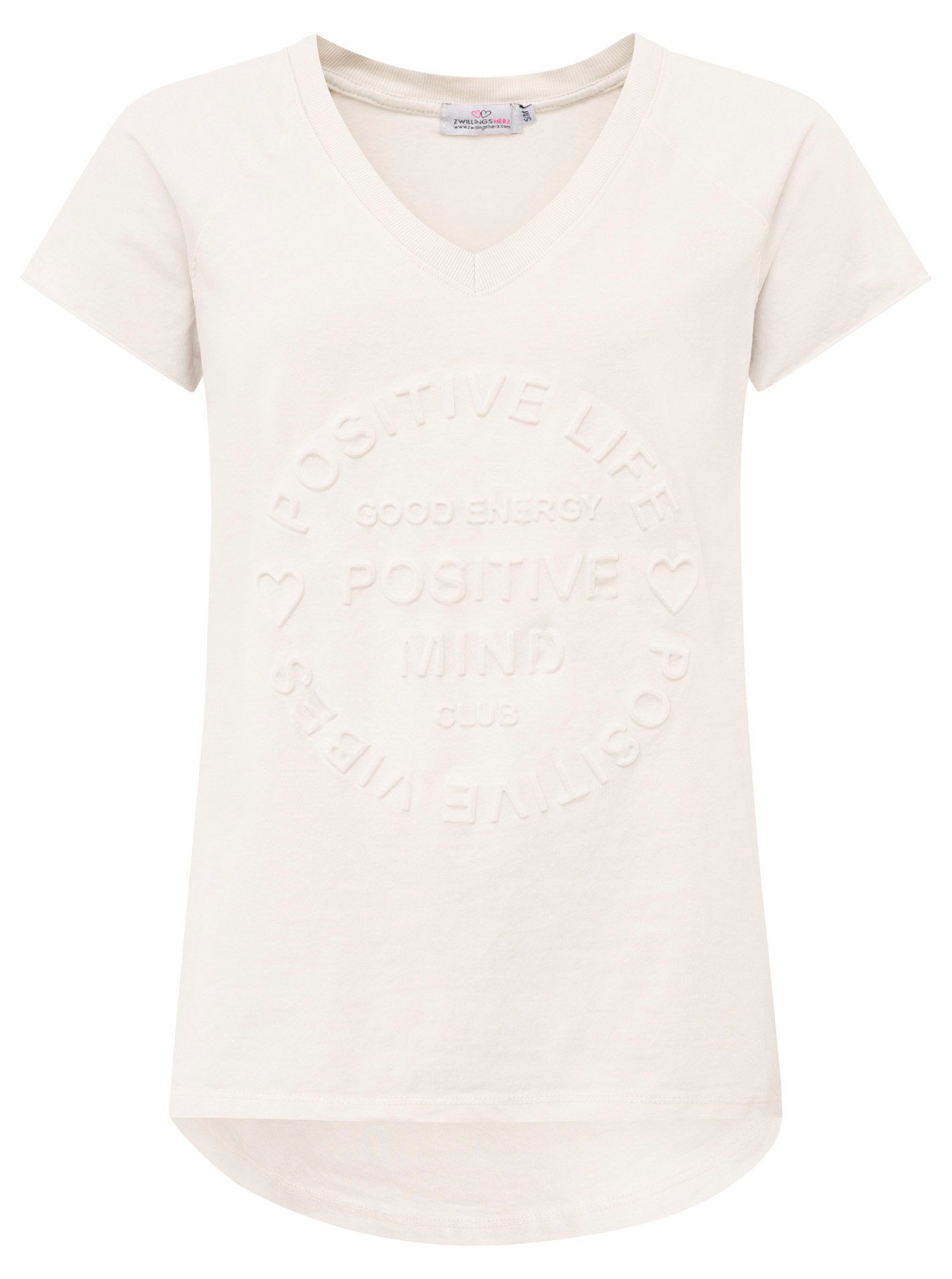 Zwillingsherz Shirt met korte mouwen Oversized shirt met stempeldruk "Positive Mind" met v-halslijn en stempeldruk, licht oversized gesneden