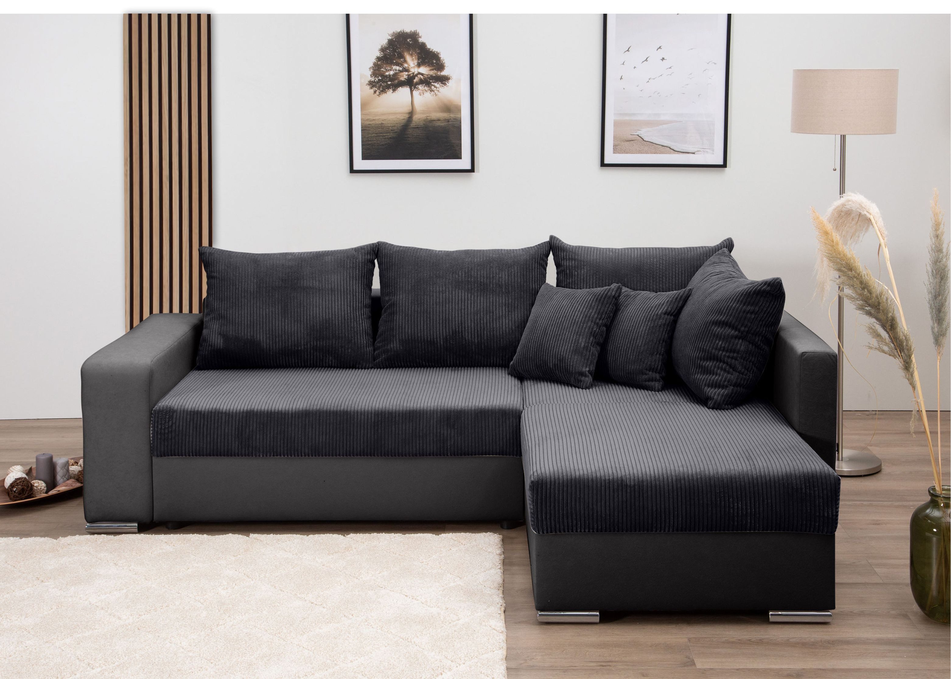 COLLECTION AB Hoekbank L-model Regalarmleuning met LED RGB verlichting, bedfunctie en bedbox