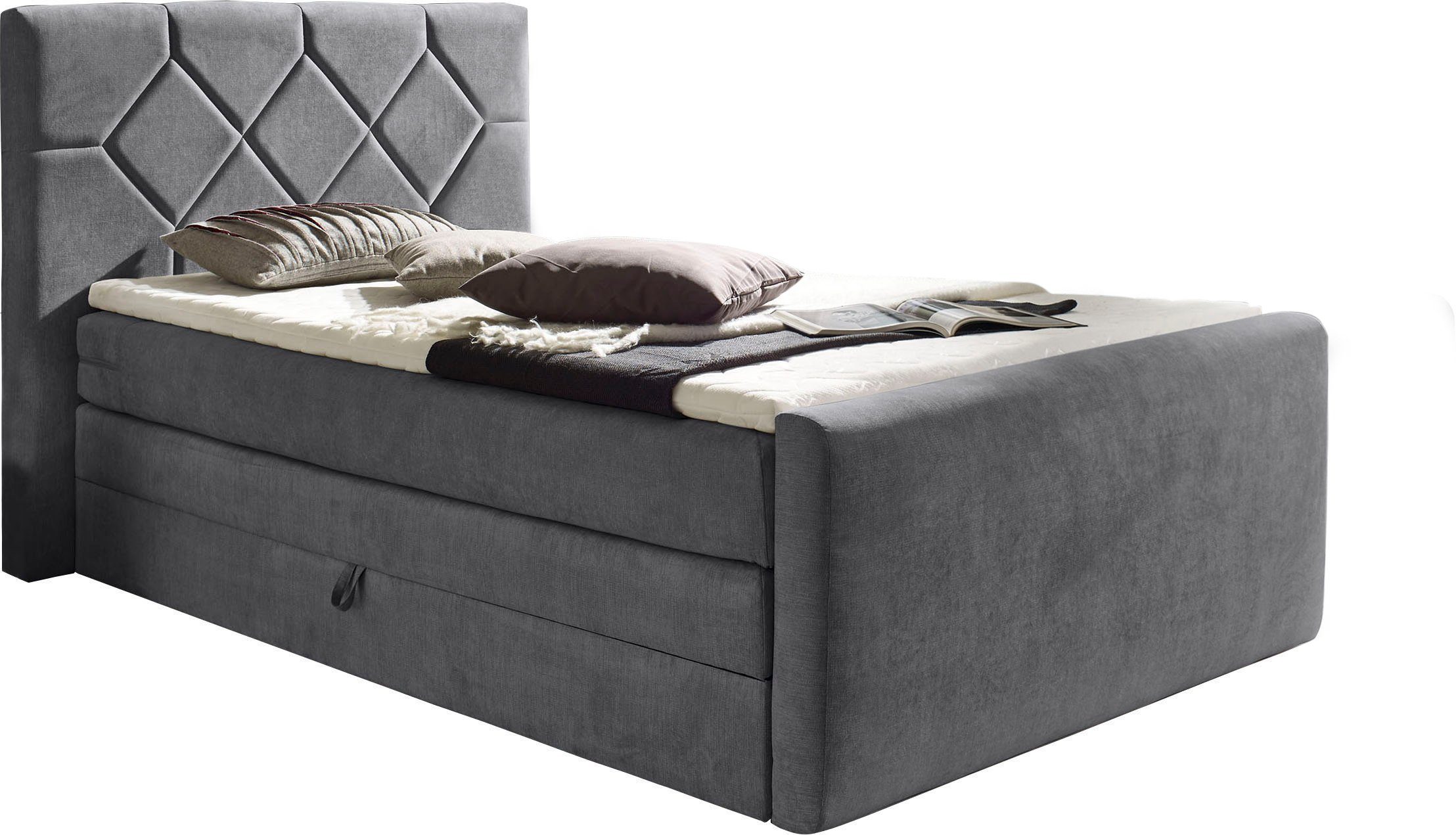 Places of Style Boxspring Atlanta inclusief topmatras en bedkist boxsprings maat 110 cm x 221 cm grijs