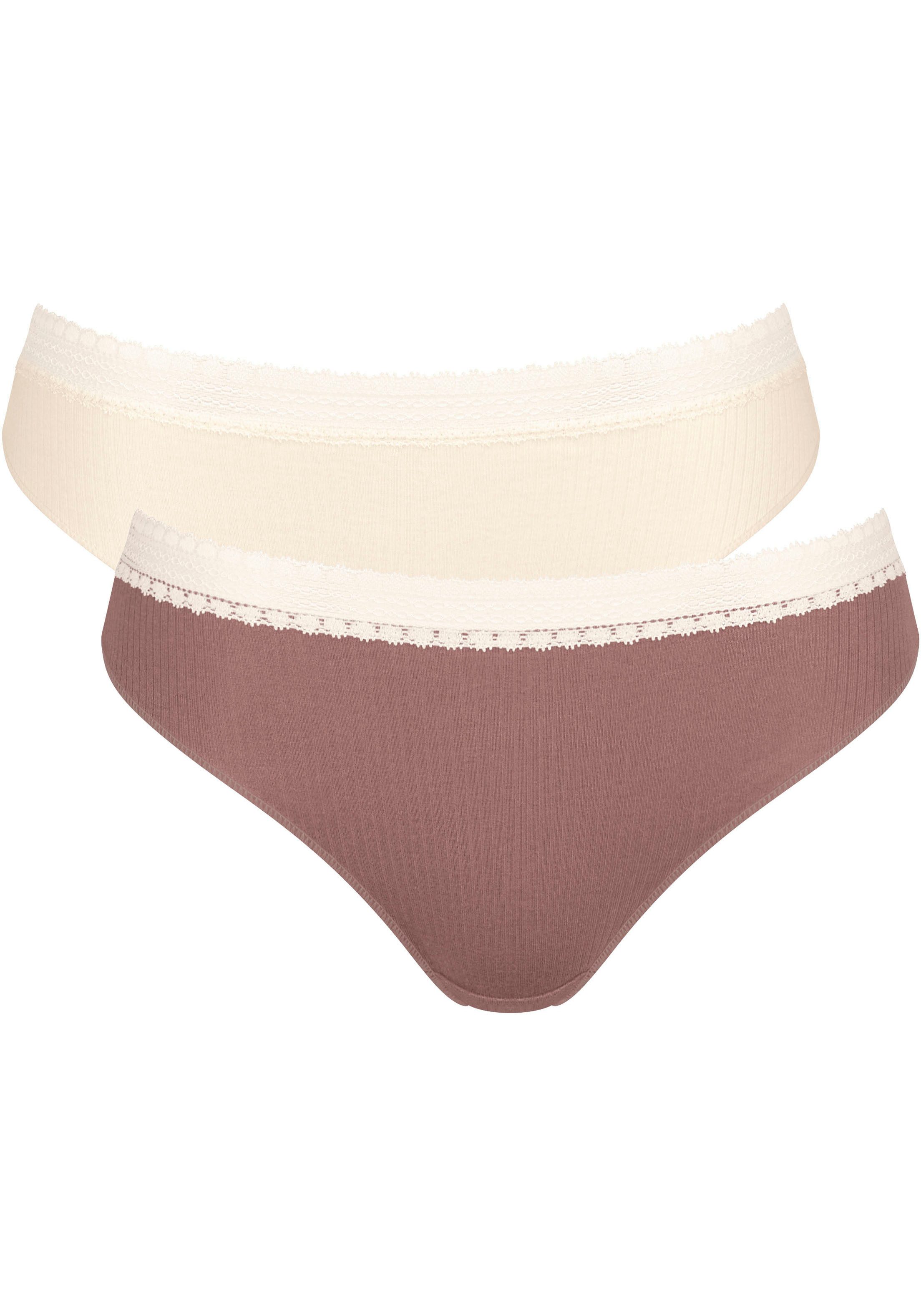 Sloggi Slip GO Ribbed R Tai C2P zachte ribstof met kantafwerking (2 stuks, Set van 2) dames slips maat S multicolor