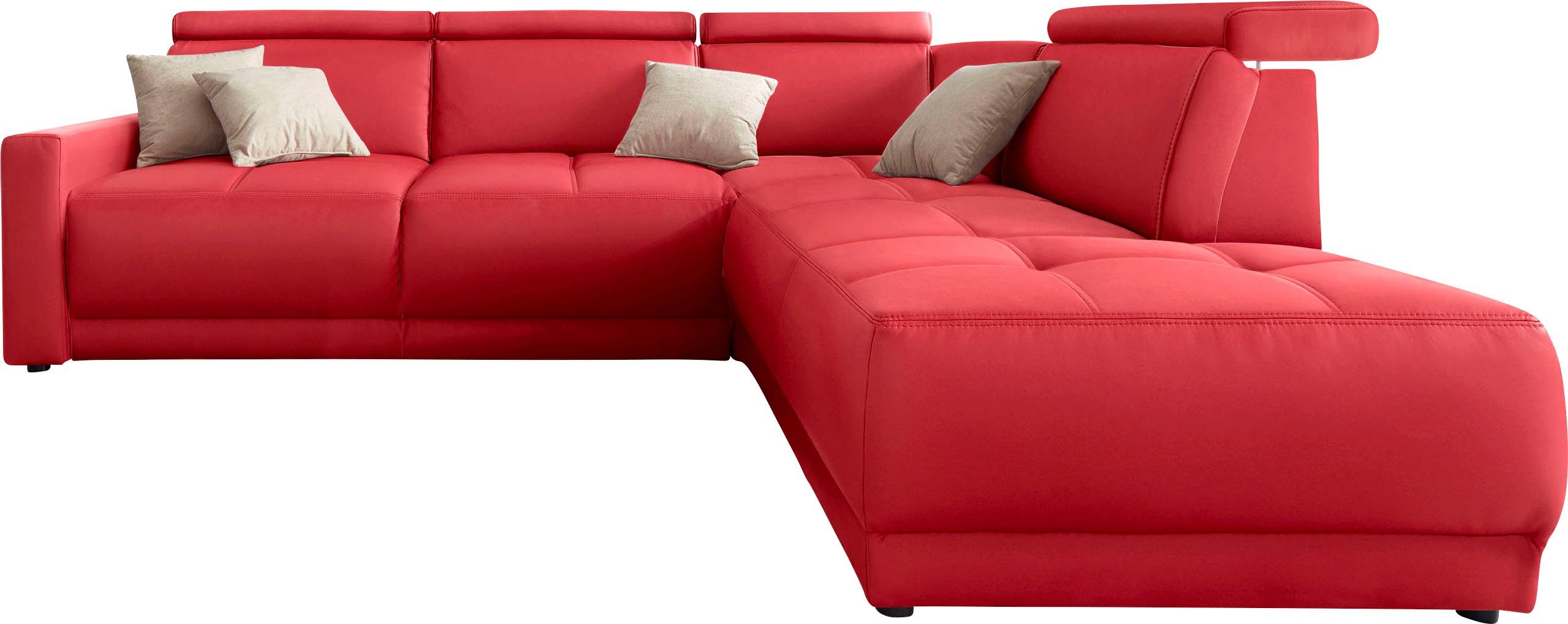 DOMO collection Hoekbank Ava, moderne zitstiksels met mooie dubbele naad, comfortabel, L-vorm met ottomane, inclusief veren, optioneel met hoofdeinde verstellingen