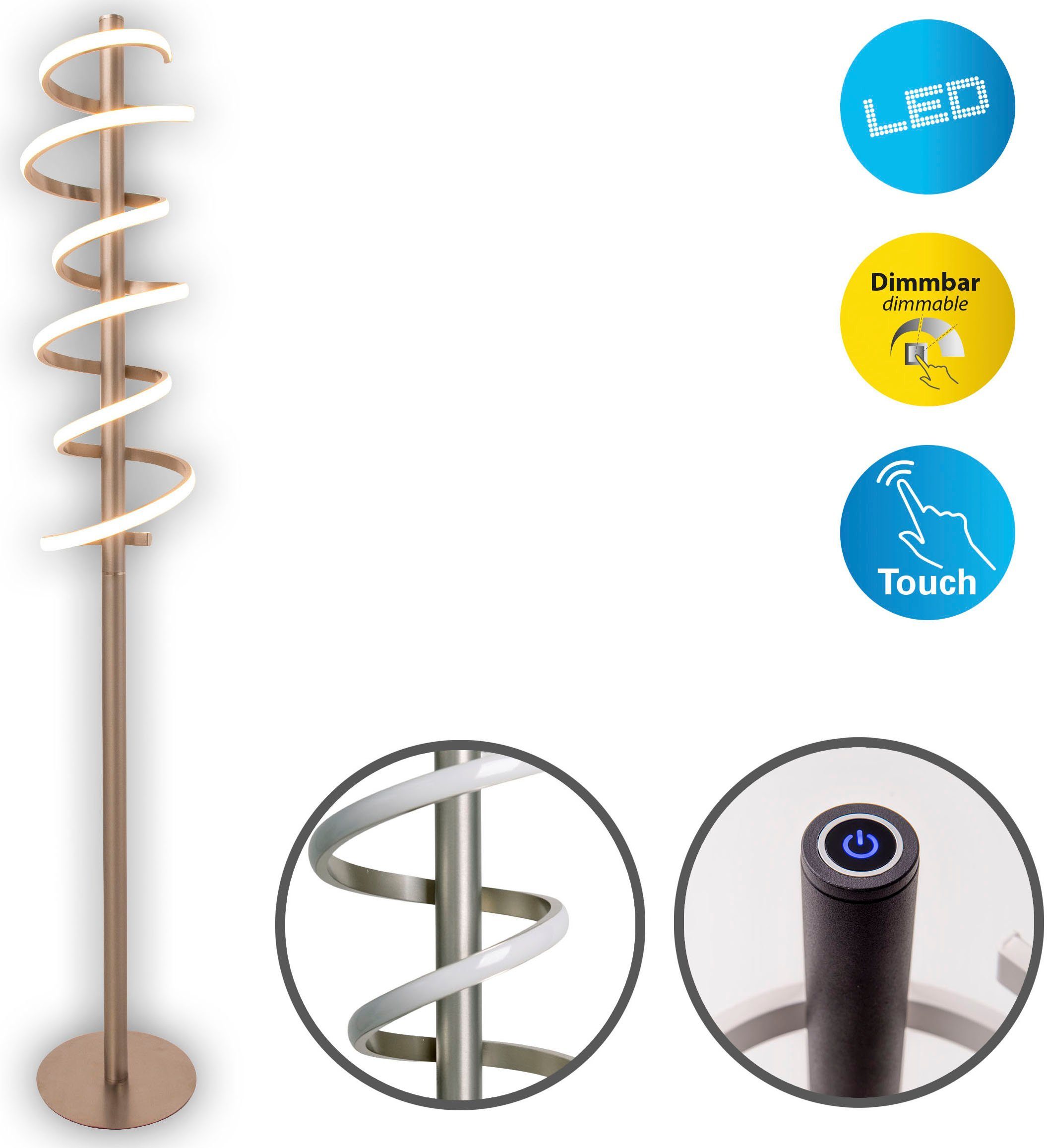 näve Staande ledlamp Belleza Ganglamp warmwit, H: 140 cm, 27W, zilverkleurig, IP20, dimbaar (1 stuk)