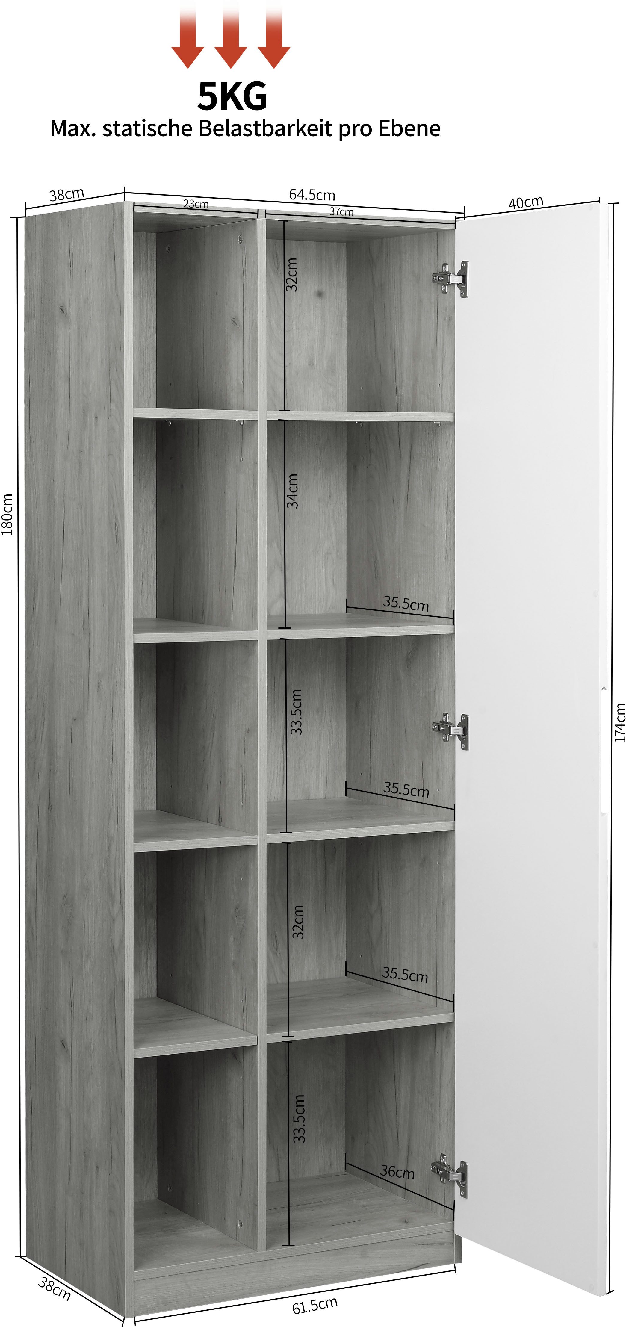 andas Archiefkast Lund met grepen en hoogglans front, 10 vakken, hoogte 180 cm