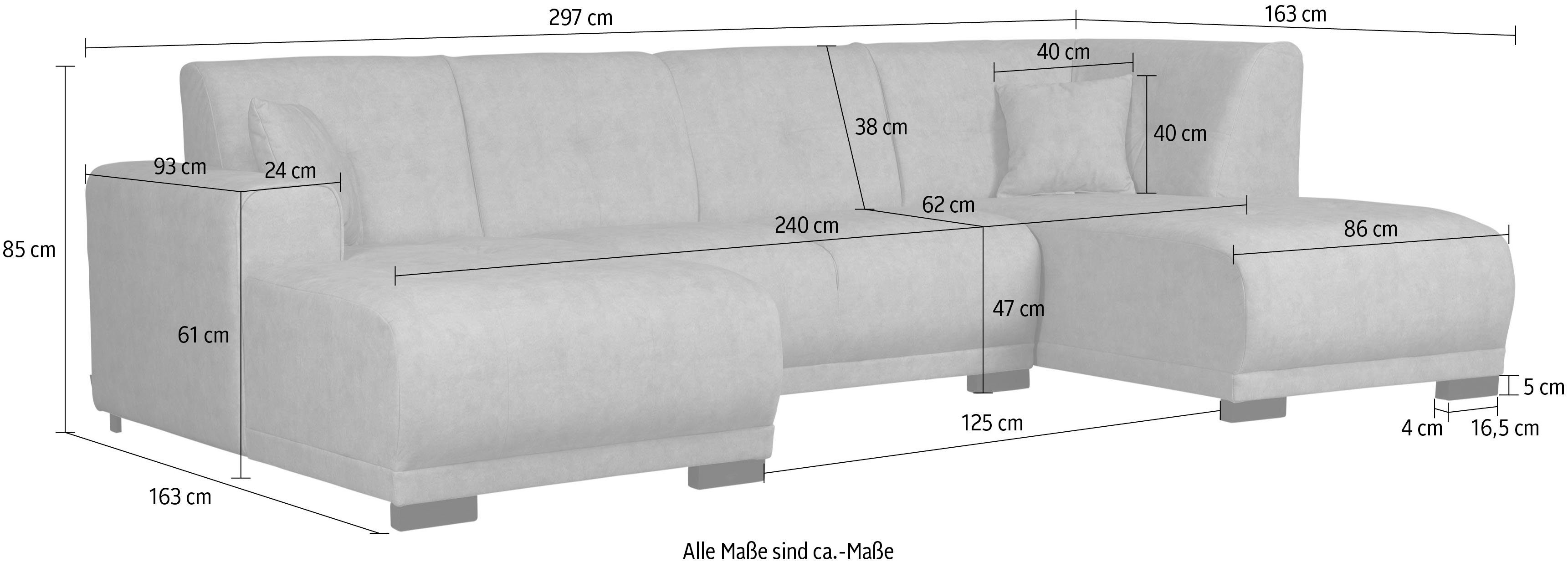 Home affaire Zithoek Langeland U-vorm incl. 2 sierkussens, recamiere naar keuze links of rechts te plaatsen