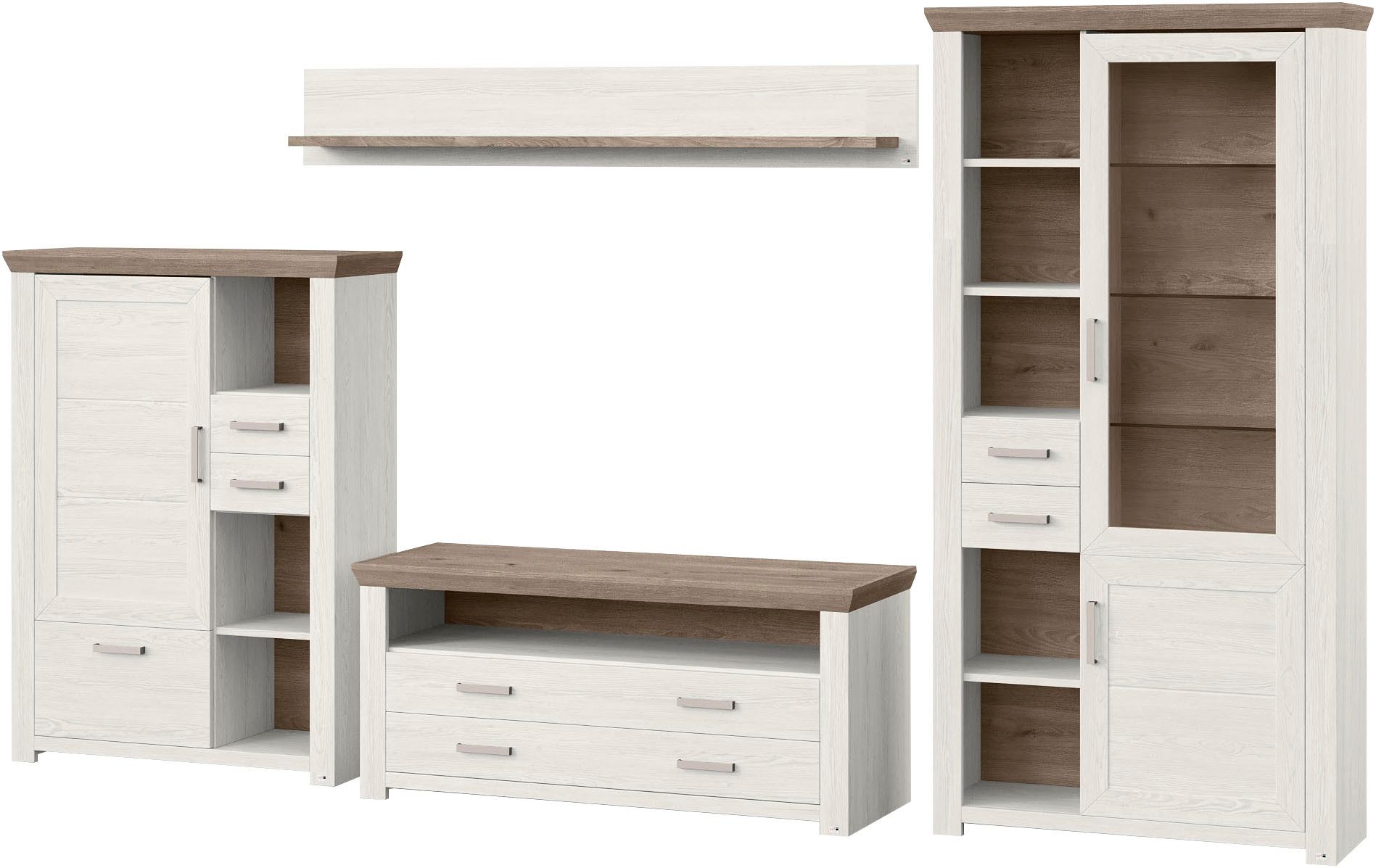 set one by Musterring Wandmeubel York Combinatie met 4 delen, in 3 kleurvarianten, totale breedte 370 cm (4-delig)