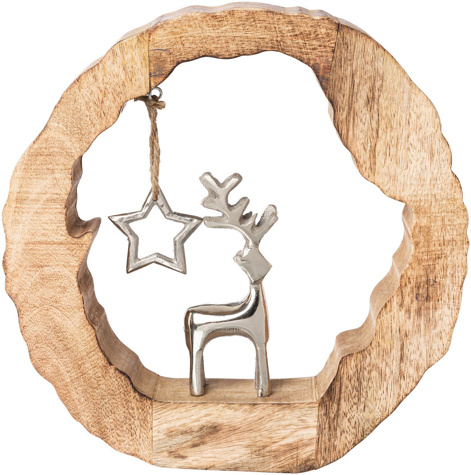 Creativ deco Kerstfiguur Boomstam met edelhert en ster, kerstversiering Hoogte ca. 28 cm