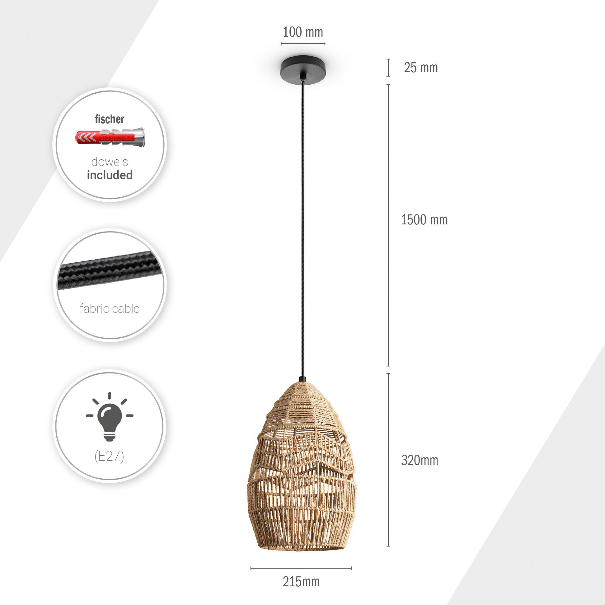 Paco Home Hanglamp Villa LED pendellamp eettafel lamp boho plafondlamp papier E27 natuurlijk