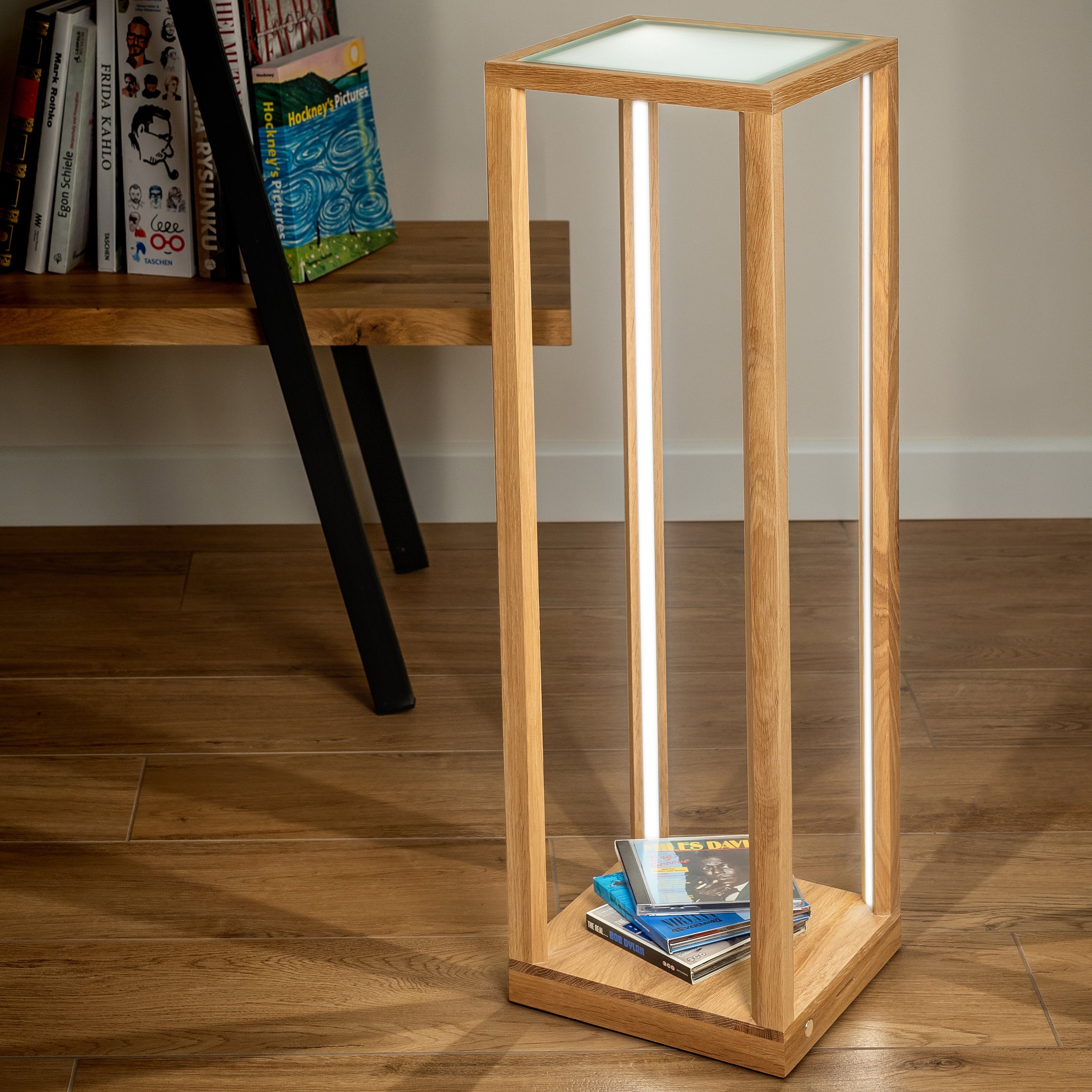 SPOT Light Staande ledlamp TAVOLI GLASS Tafelblad van glas, geïntegreerde 24V-ledmodule, touch dimmer, eikenhout