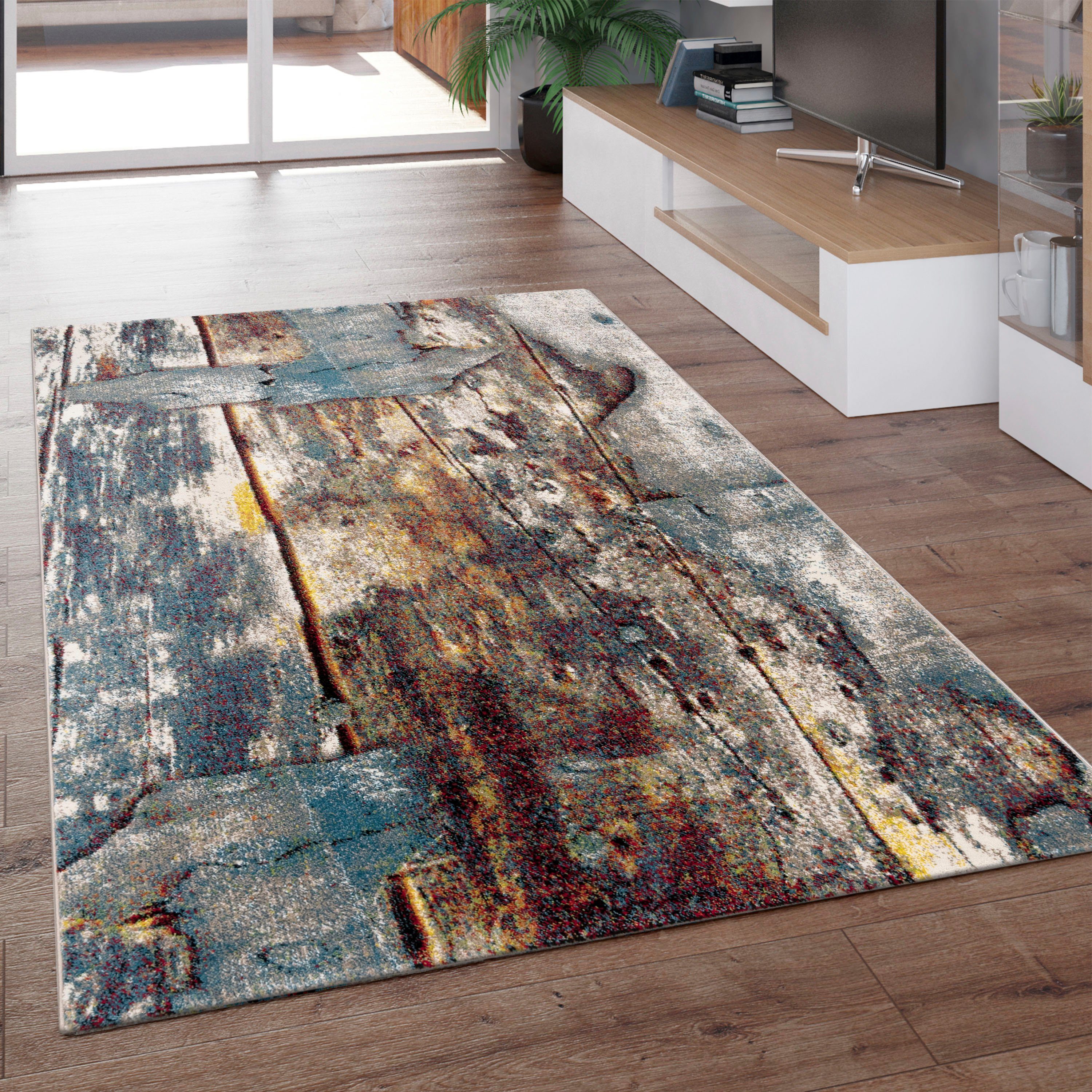Paco Home Vloerkleed Natura 850 Korte pool met artistiek houten platendesign