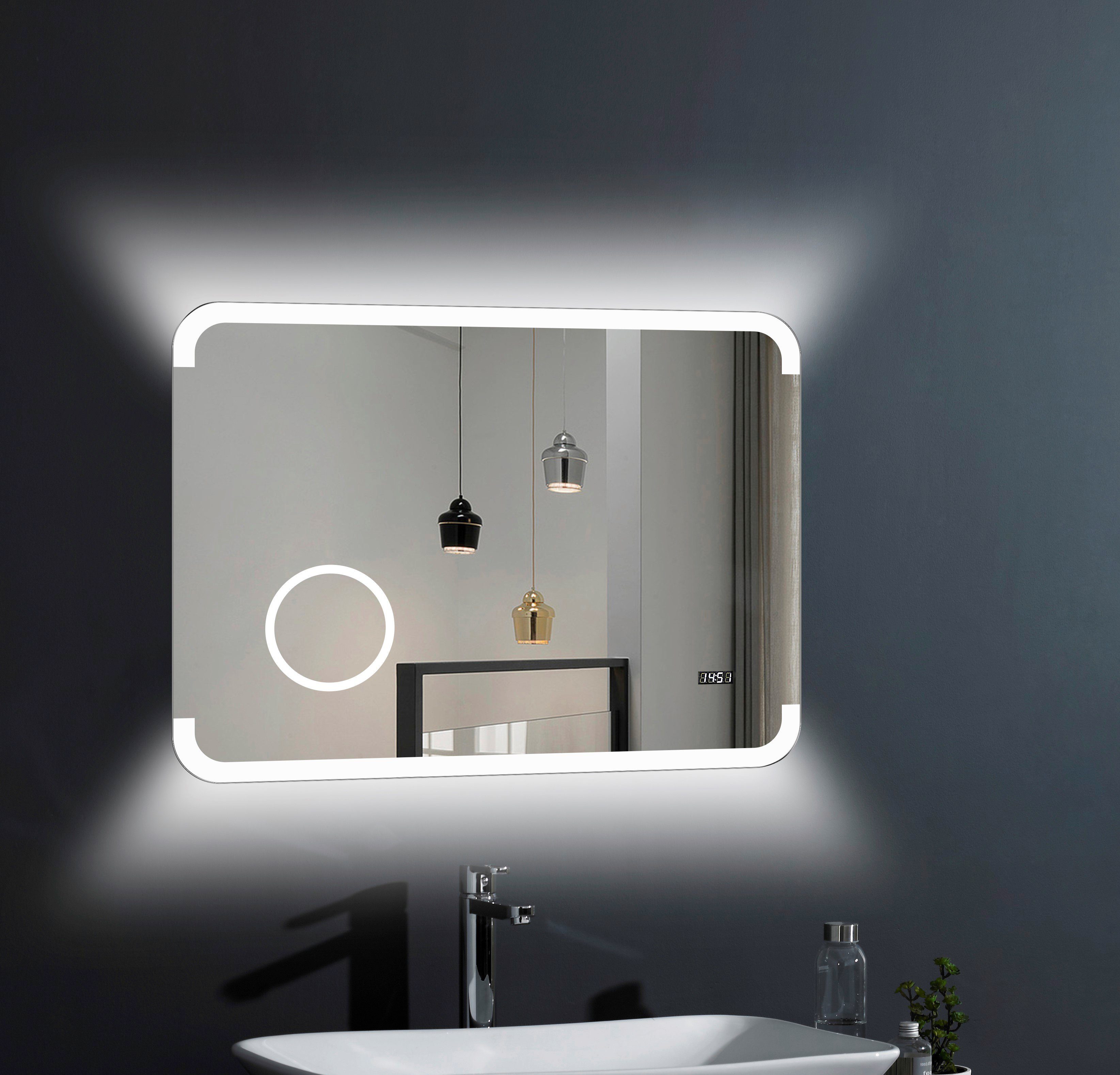 Talos Badspiegel Harmony drievoudig vergroting en digitale klok spiegels & verlichting wit