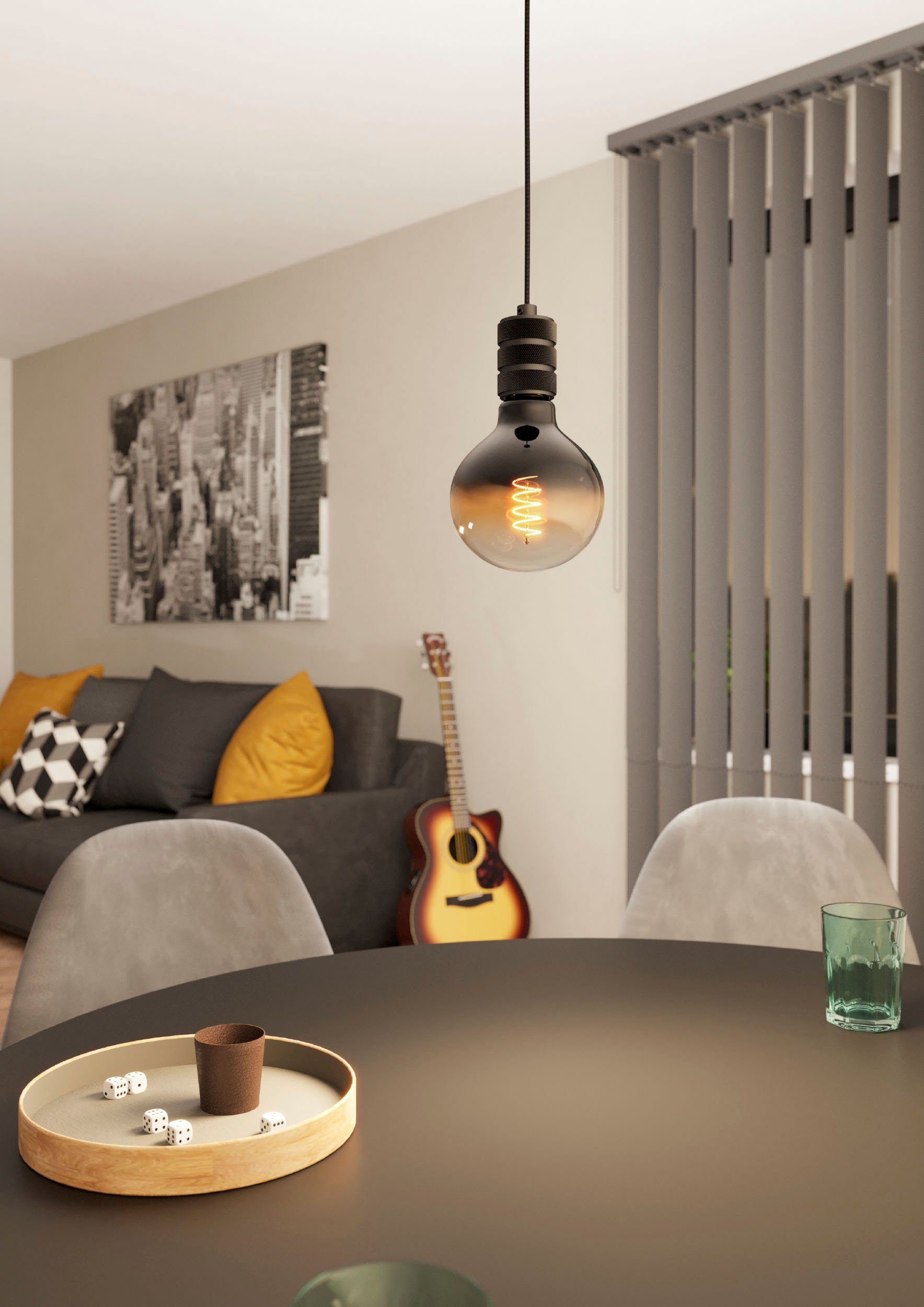 EGLO Hanglamp YORTH Hanglamp in nikkel en zwart van staal - excl. E27 - 40W (1 stuk)
