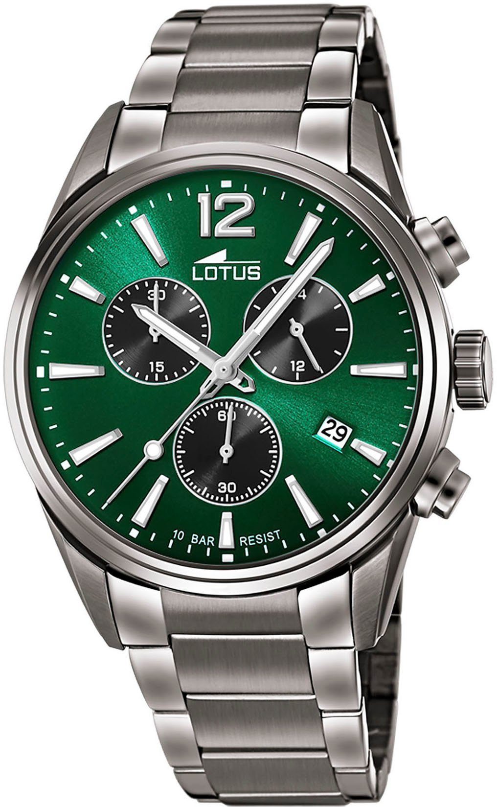 Lotus Chronograaf Horloge, quartz, herenhorloge, roestvrijstalen band, tot 10 bar waterdicht