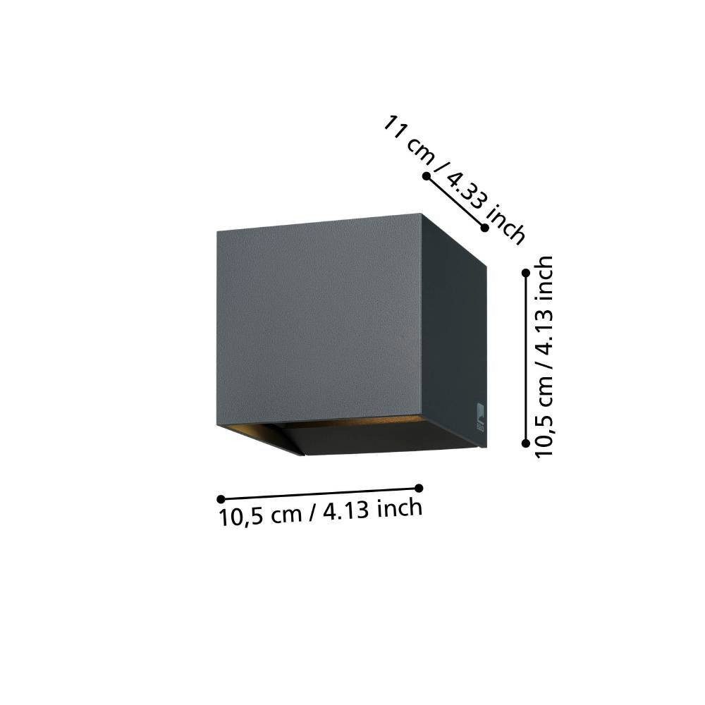EGLO Ledwandlamp voor buiten CALPINO buitenwandlamp, IP54, antraciet, warmwit, buitenlamp Buitenlamp, LED wandlamp van aluminium in antraciet, lamp, IP54 (1 stuk)