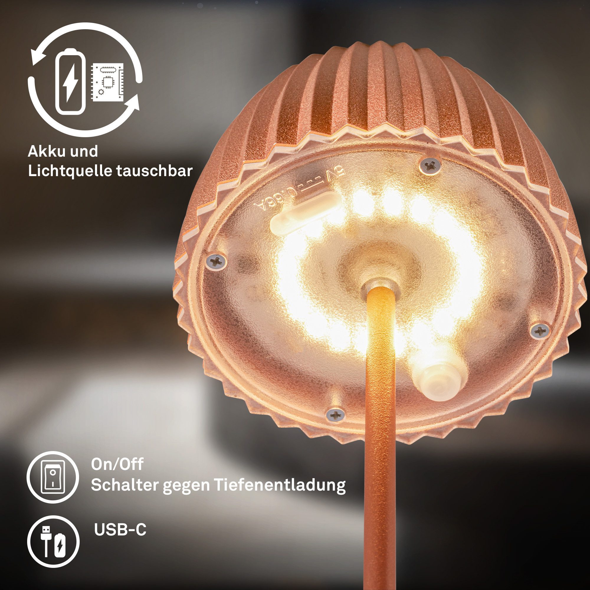 Briloner Leuchten Led-tafellamp Accu LED tafellamp, mini, koperkleurig
