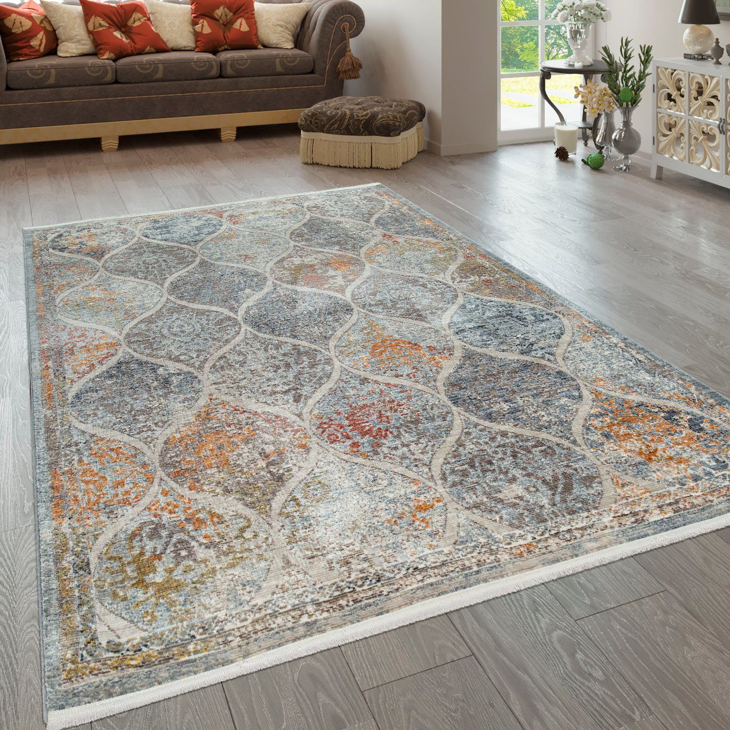 Paco Home Vloerkleed Pandora 323 Korte pool, handgeweven look, ornamenten, met franje