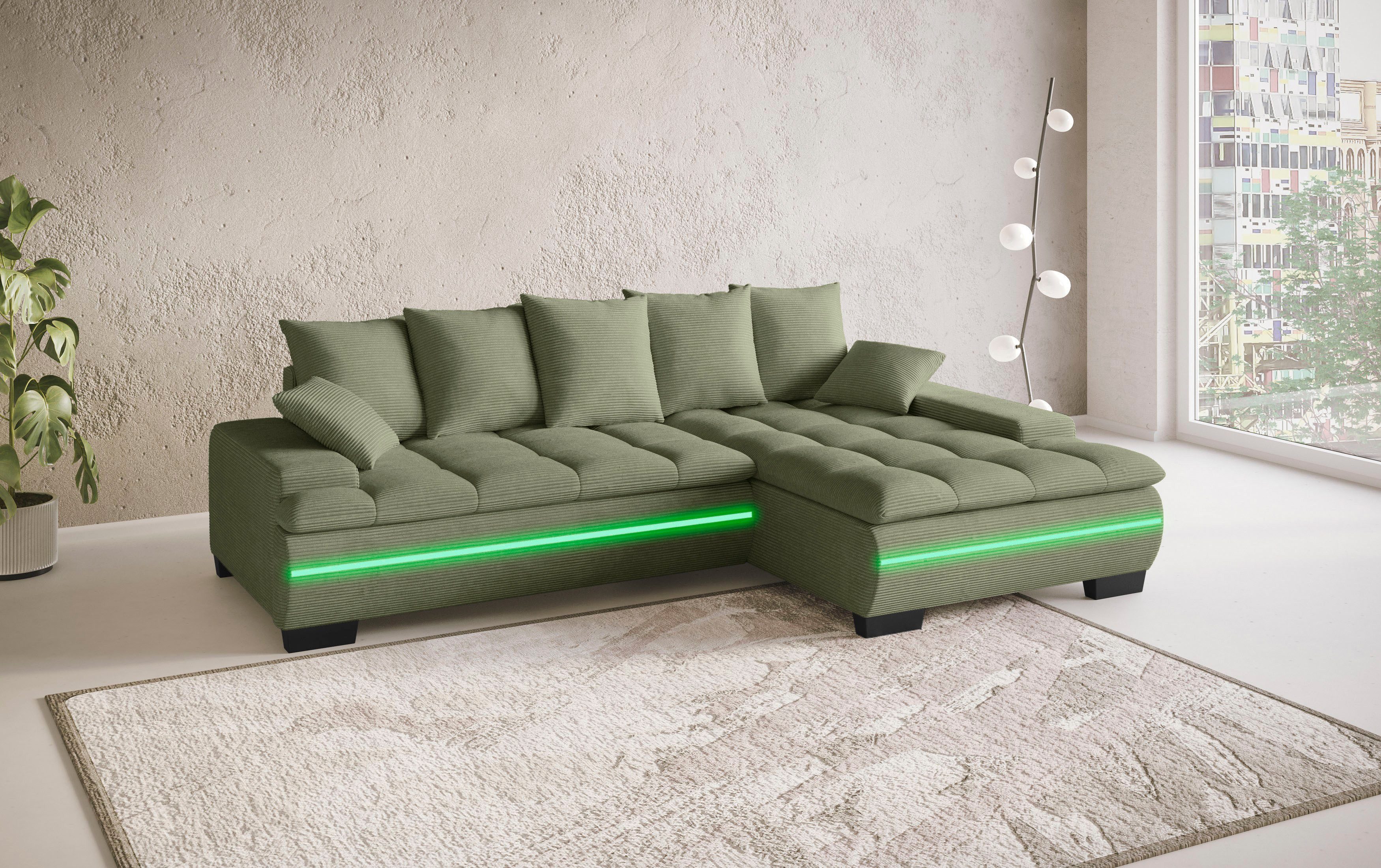 Mr. Couch Hoekbank Haiti II, L-vorm RGB-LED verlichting, koudschuim, optioneel met bed, bedlade