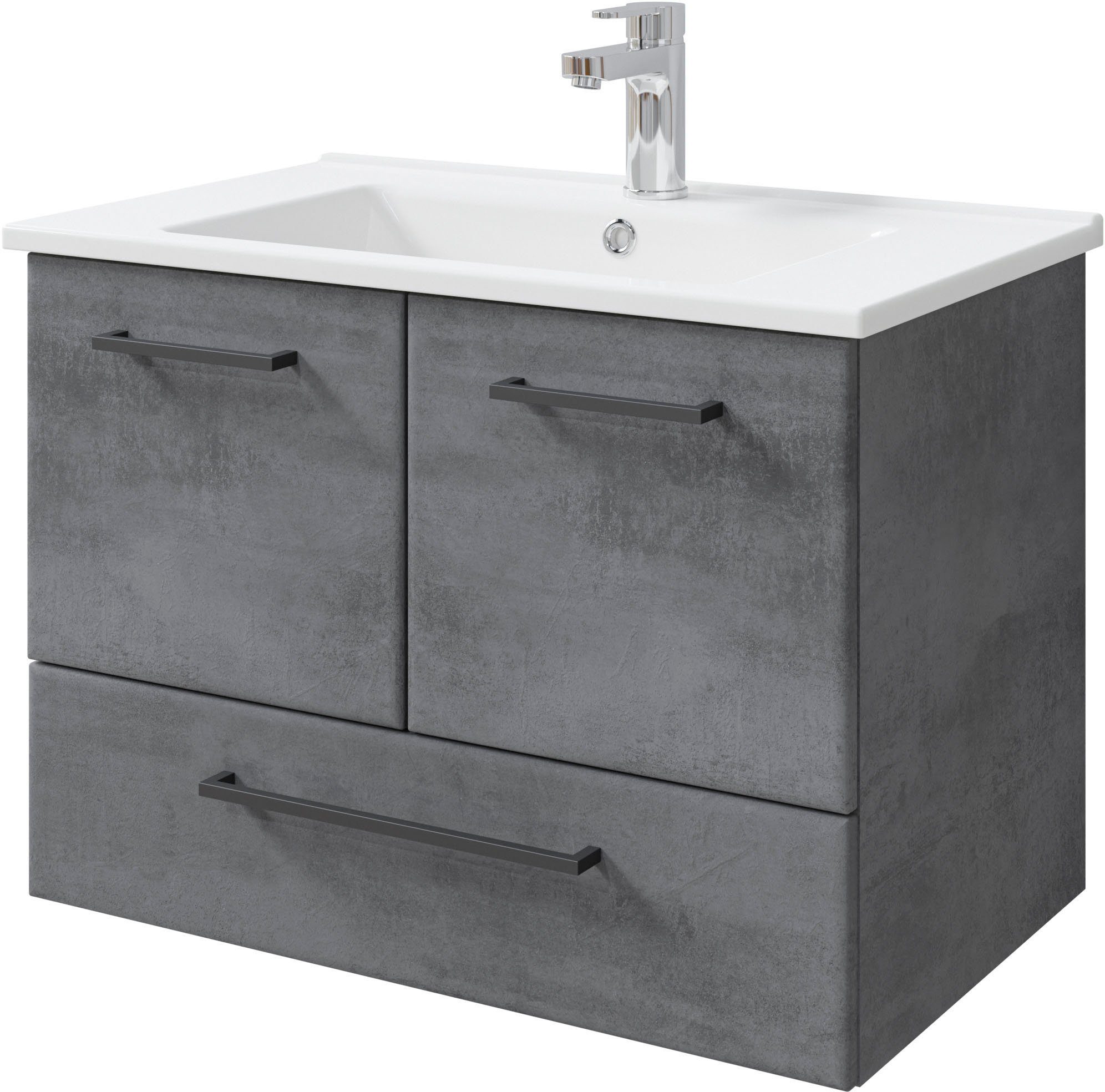 Saphir Badkamerserie Quickset 945 keramieken wastafelonderkast met onderkast, 75 cm breed Wastafelmeubel, 2 deuren, 1 lade, inclusief deurdemper, wastafelonderkast set (1 stuk)