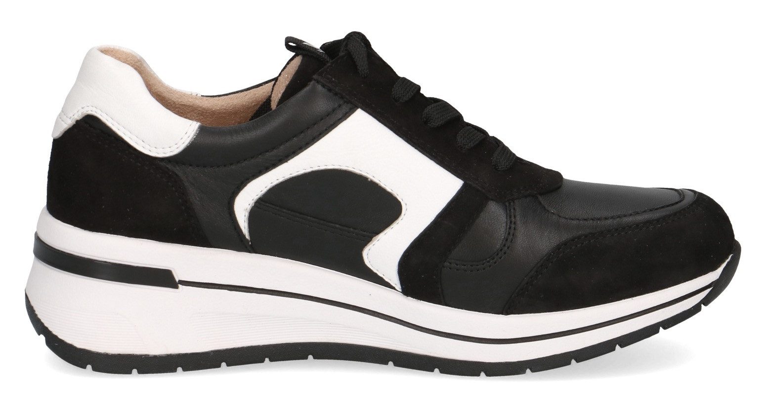 Caprice Sneakers met sleehak , vrijetijdsschoen, lage schoen, veterschoen met contrastafwerking, breedte h