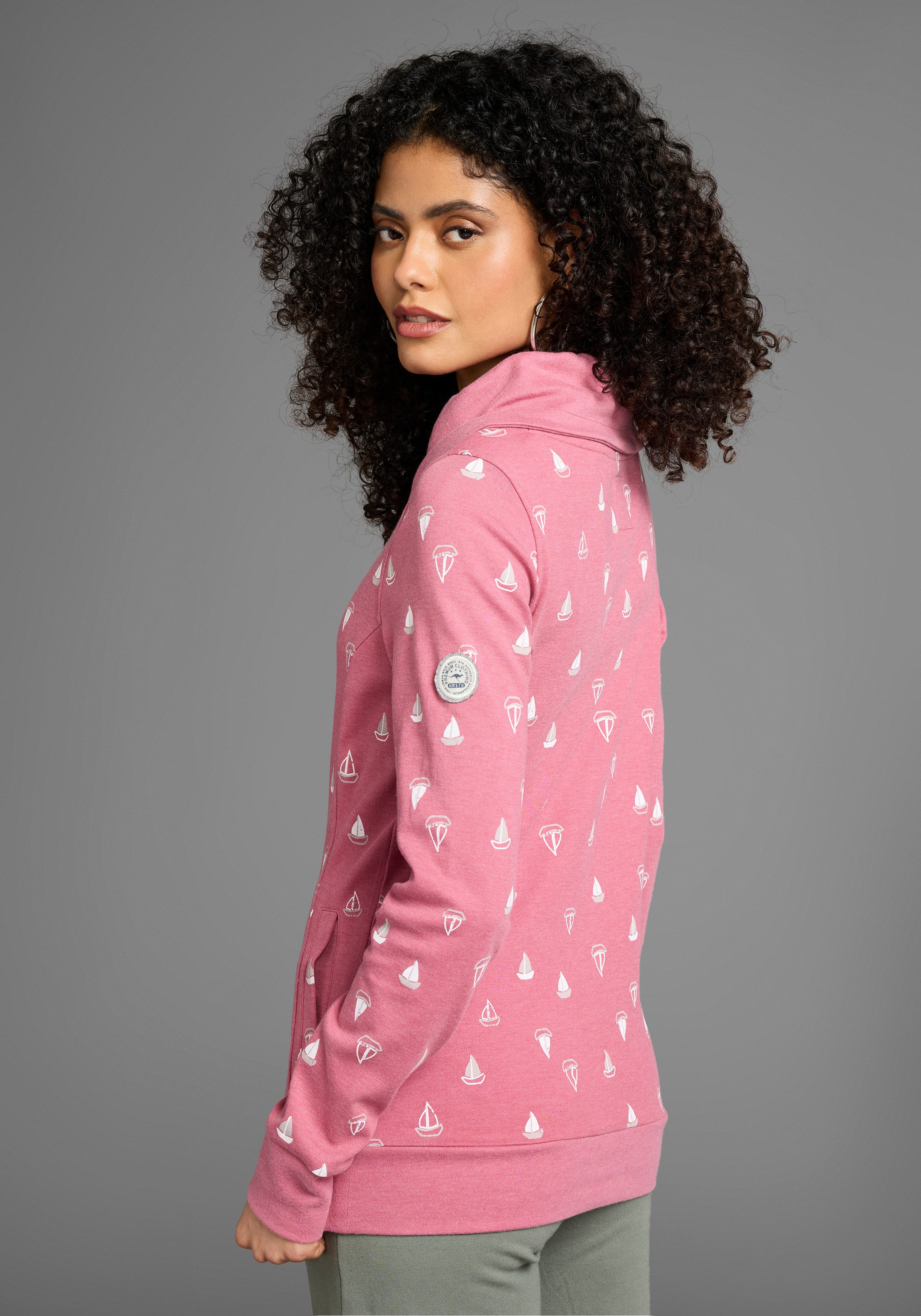 KangaROOS Sweatshirt Lange mouwen met duimgaten, figuurvolgende snit, schalkraag