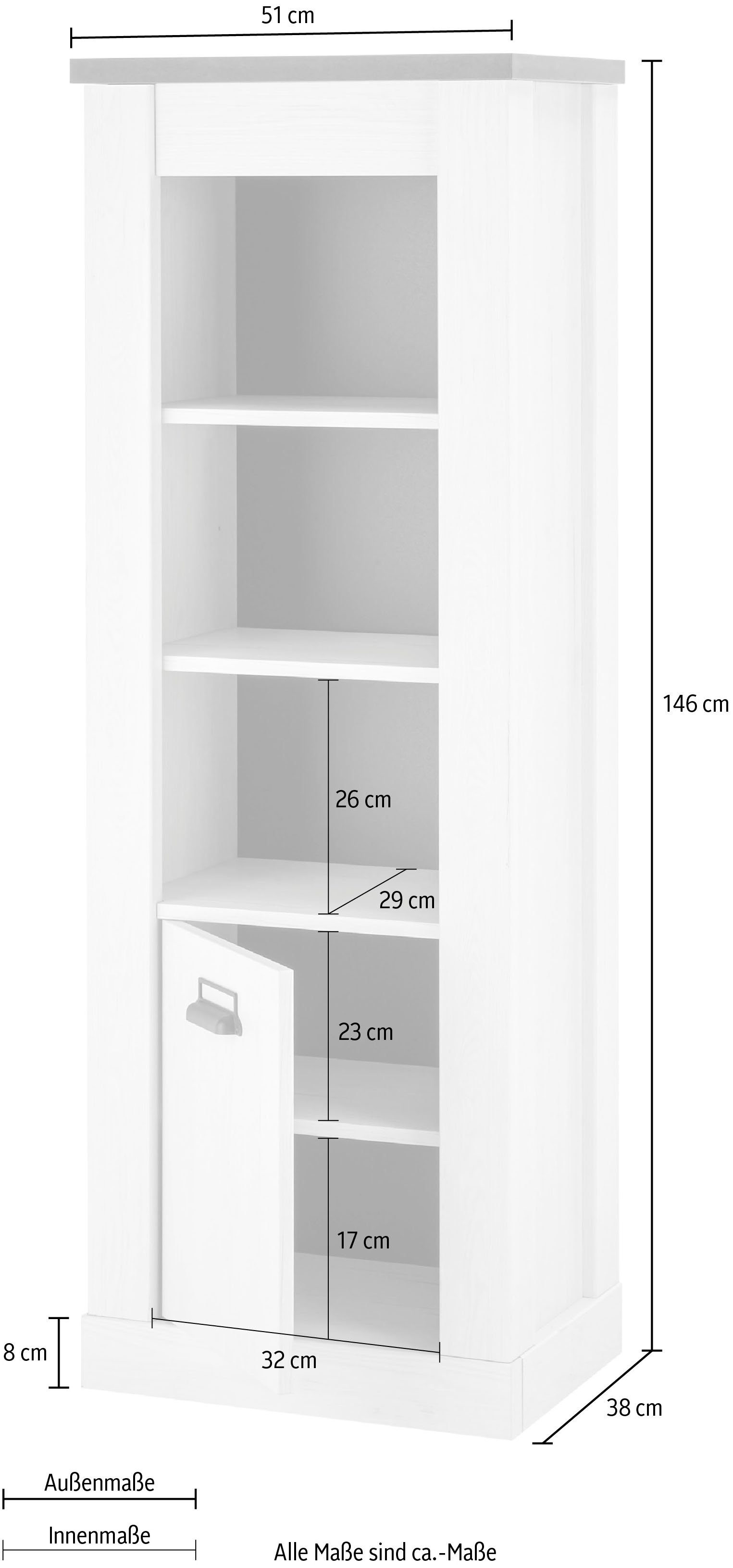 Home affaire Waskast SHERWOOD hoge kast, commode in moderne houtlook, met metalen apothekers handgrepen, hoogte 146 cm