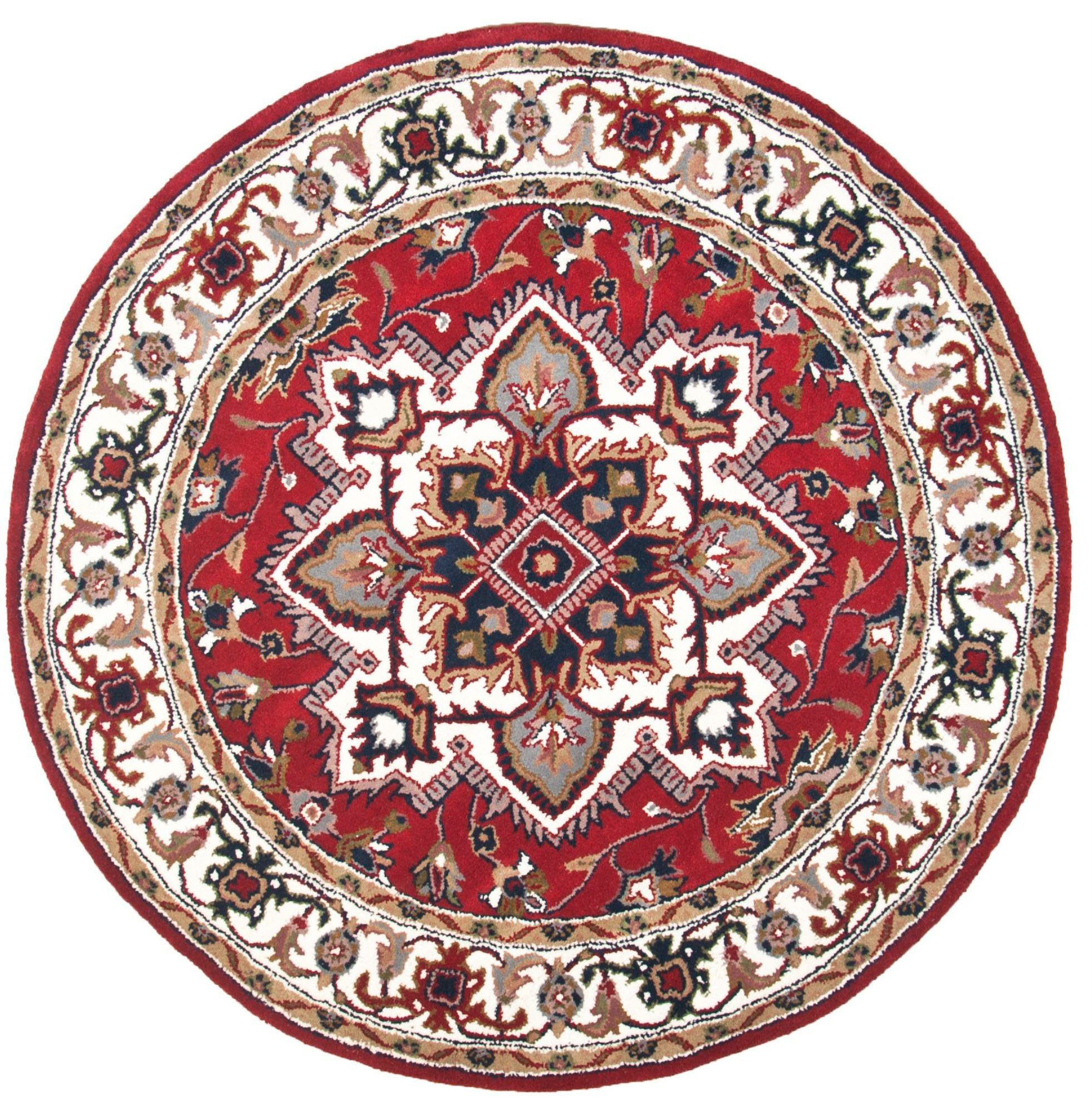 THEKO Wollen kleed Royal Heriz zuivere wol, oriënt-look, ideaal in de woonkamer & slaapkamer wollen vloerkleden maat Ø 190 cm x 14 mm rood