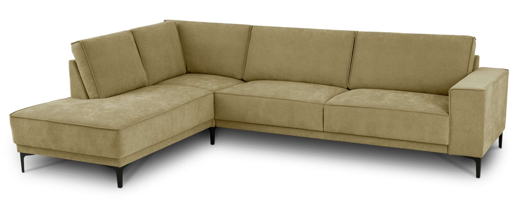 Places of Style Hoekbank Oland, structuur, platweefsel, luxe microvezel, bouclé L-vorm, 289 cm, golfondersteuning, Scandinavisch ontwerp, metalen poten
